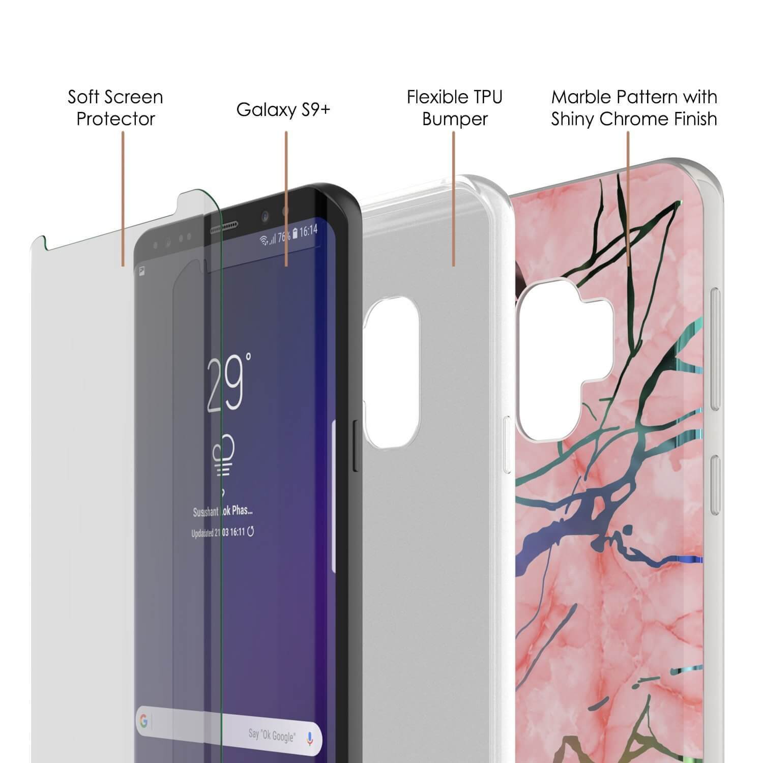 Punkcase Galaxy S9+ Protective Full Body Marble Case | Rose Mirage