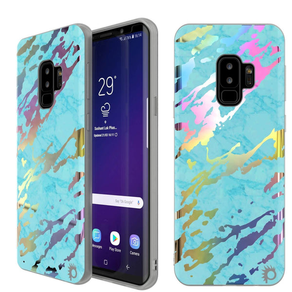Punkcase Galaxy S9+ Protective Full Body Marble Case | Teal Onyx