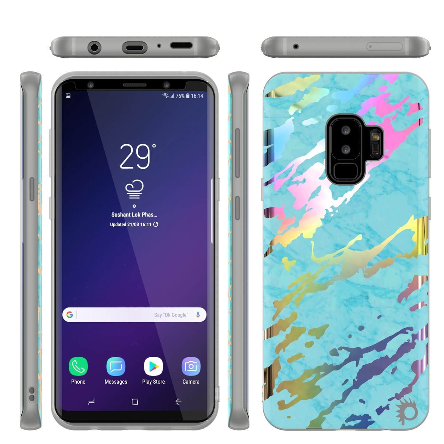 Punkcase Galaxy S9+ Protective Full Body Marble Case | Teal Onyx