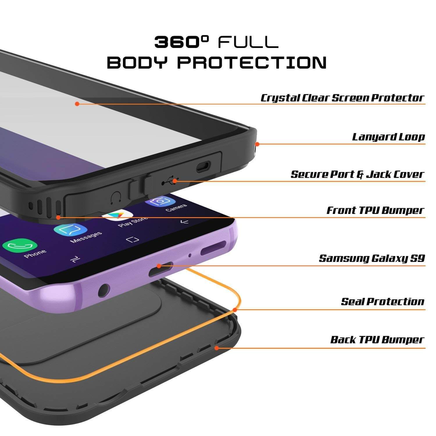 Galaxy S9 Plus Waterproof Case, Punkcase [KickStud Series] Armor Cover [BLACK]