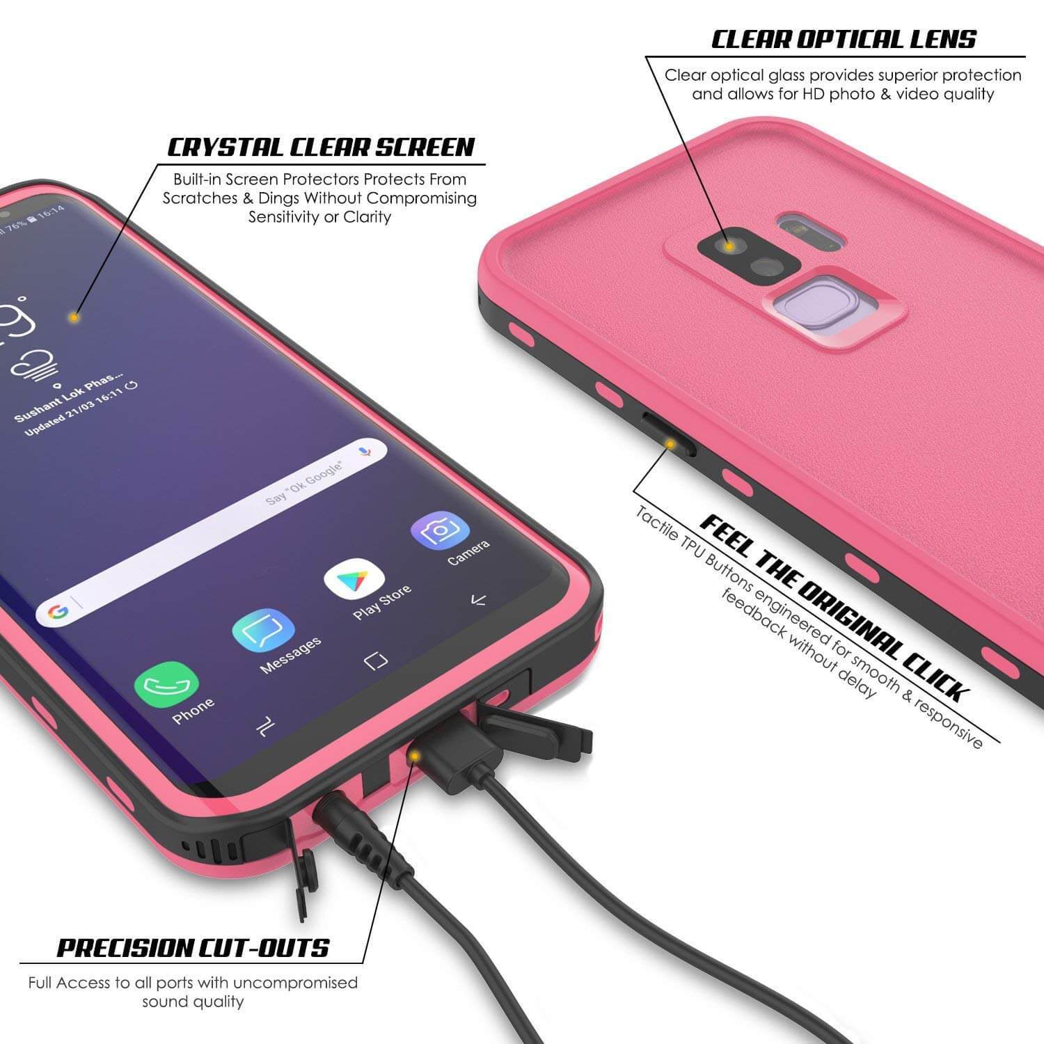 Galaxy S9 Plus Waterproof Case, Punkcase [KickStud Series] Armor Cover [PINK]