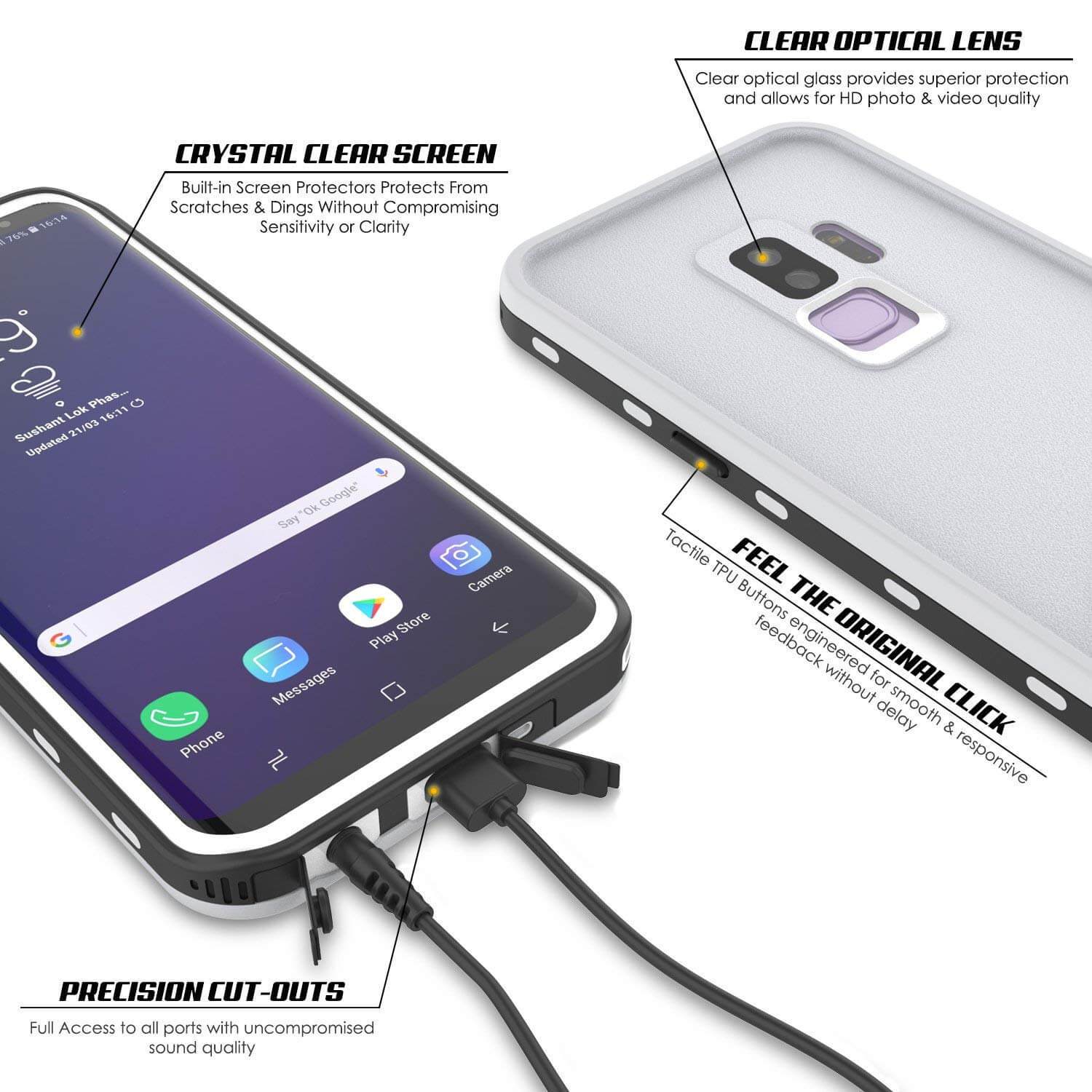 Galaxy S9 Plus Waterproof Case, Punkcase [KickStud Series] Armor Cover [WHITE]