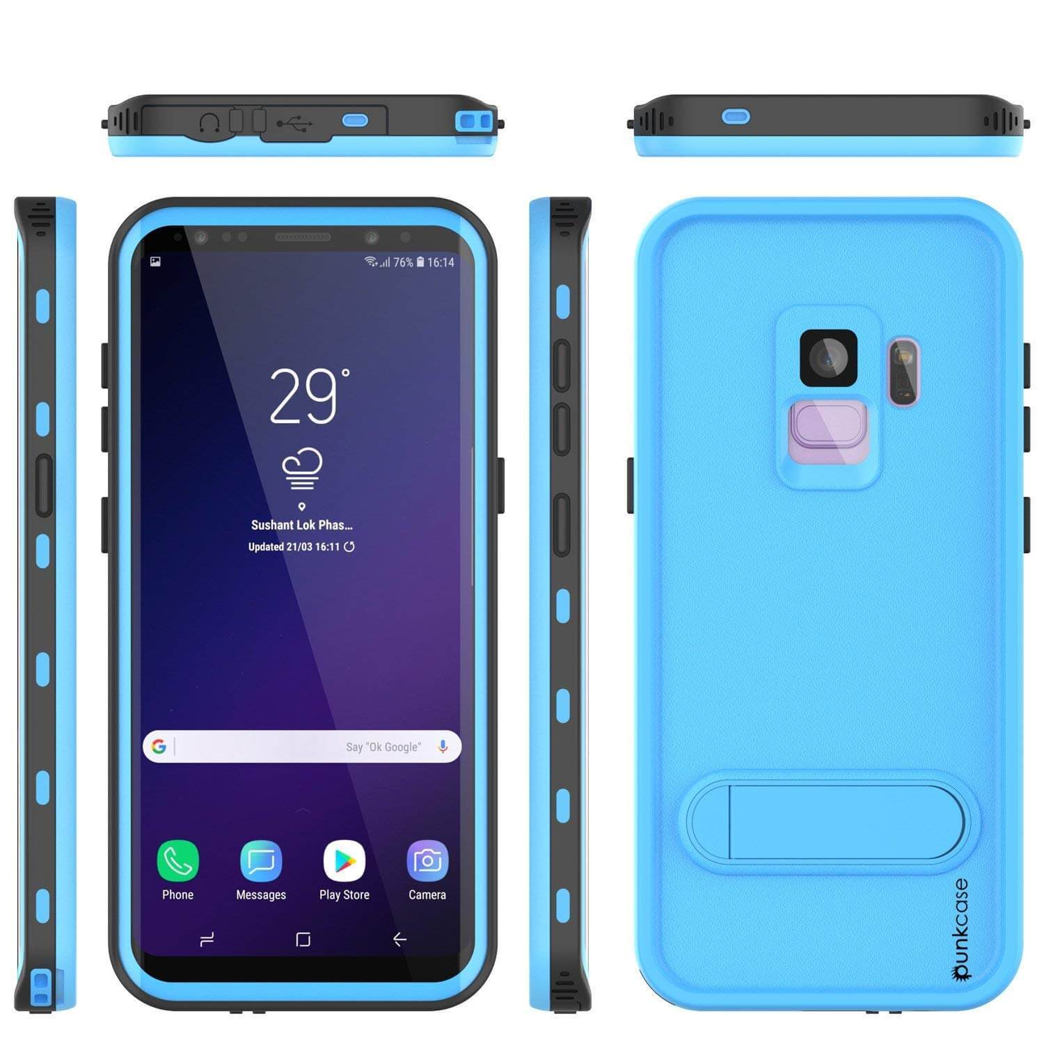 Galaxy S9 Waterproof Case, Punkcase [KickStud Series] Armor Cover [LIGHT BLUE]