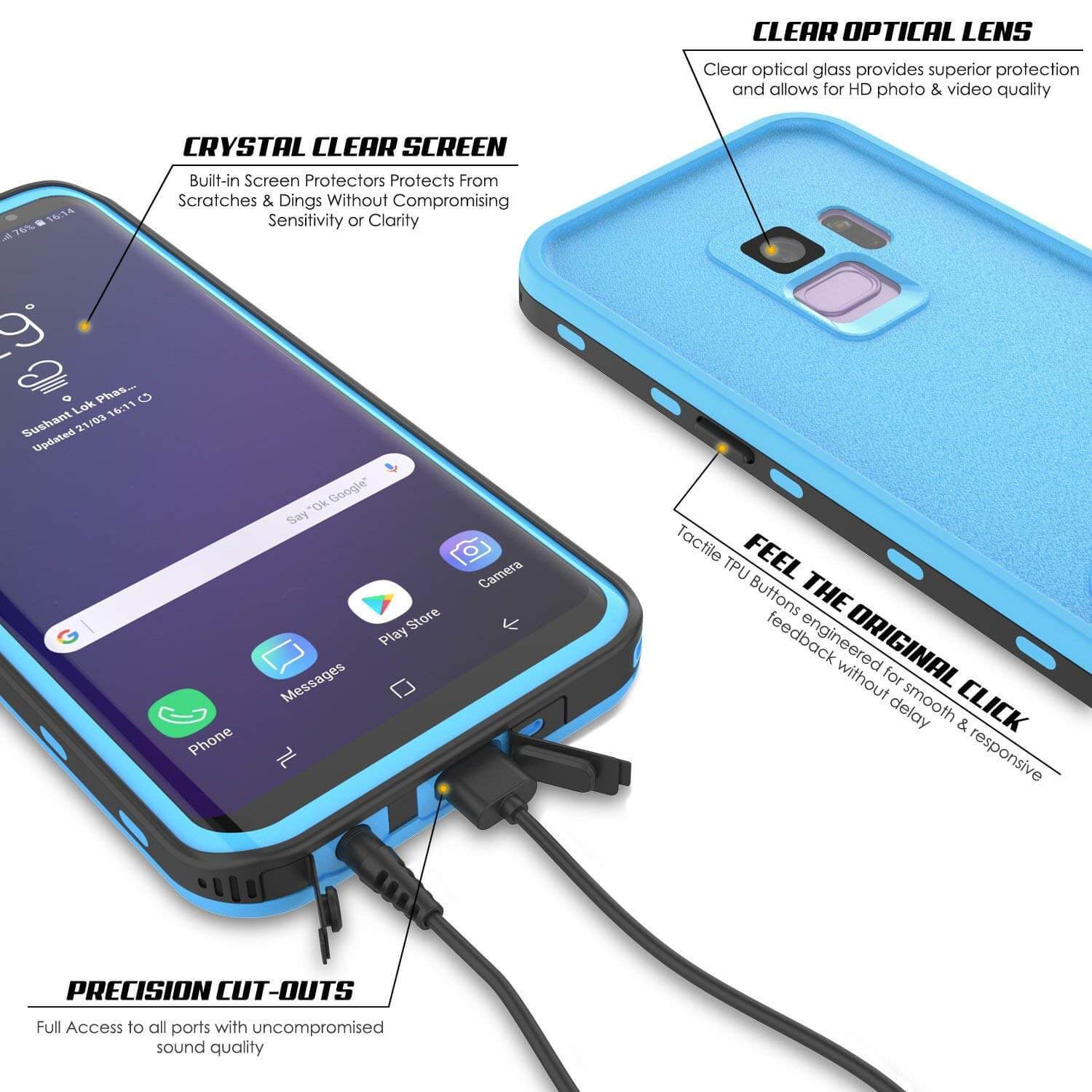 Galaxy S9 Waterproof Case, Punkcase [KickStud Series] Armor Cover [LIGHT BLUE]