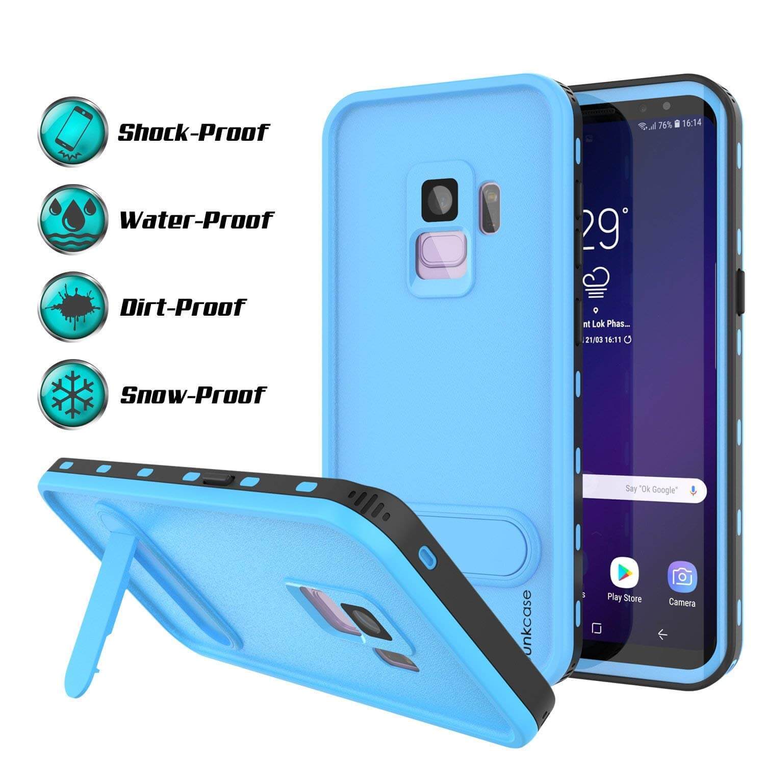 Galaxy S9 Waterproof Case, Punkcase [KickStud Series] Armor Cover [LIGHT BLUE]
