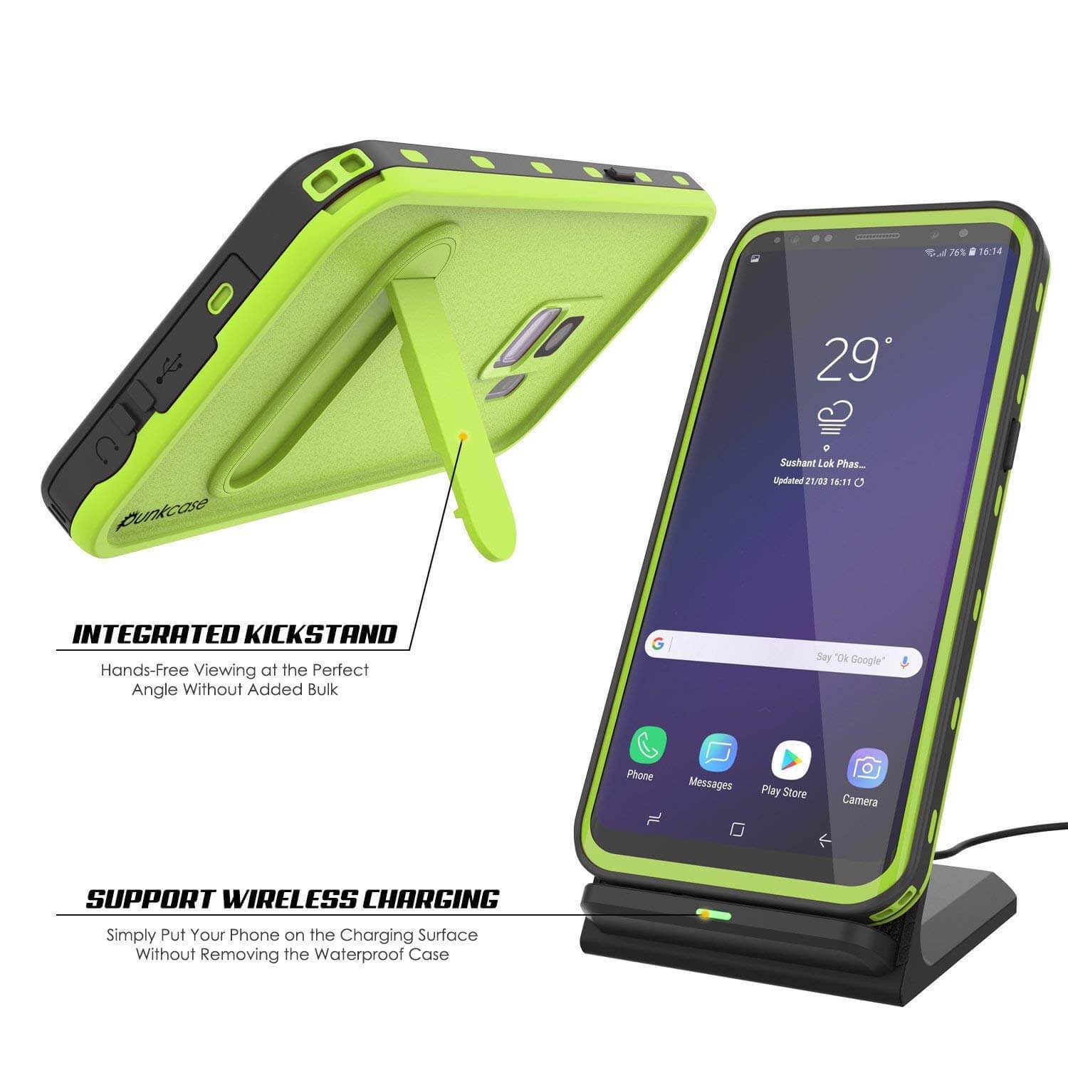 Galaxy S9 Waterproof Case, Punkcase [KickStud Series] Armor Cover [LIGHT GREEN]