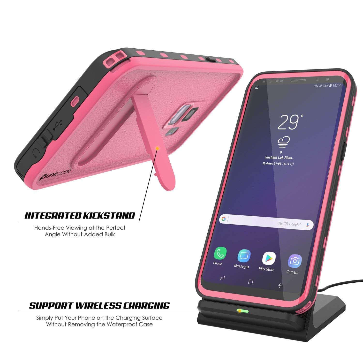 Galaxy S9 Waterproof Case, Punkcase [KickStud Series] Armor Cover [PINK]