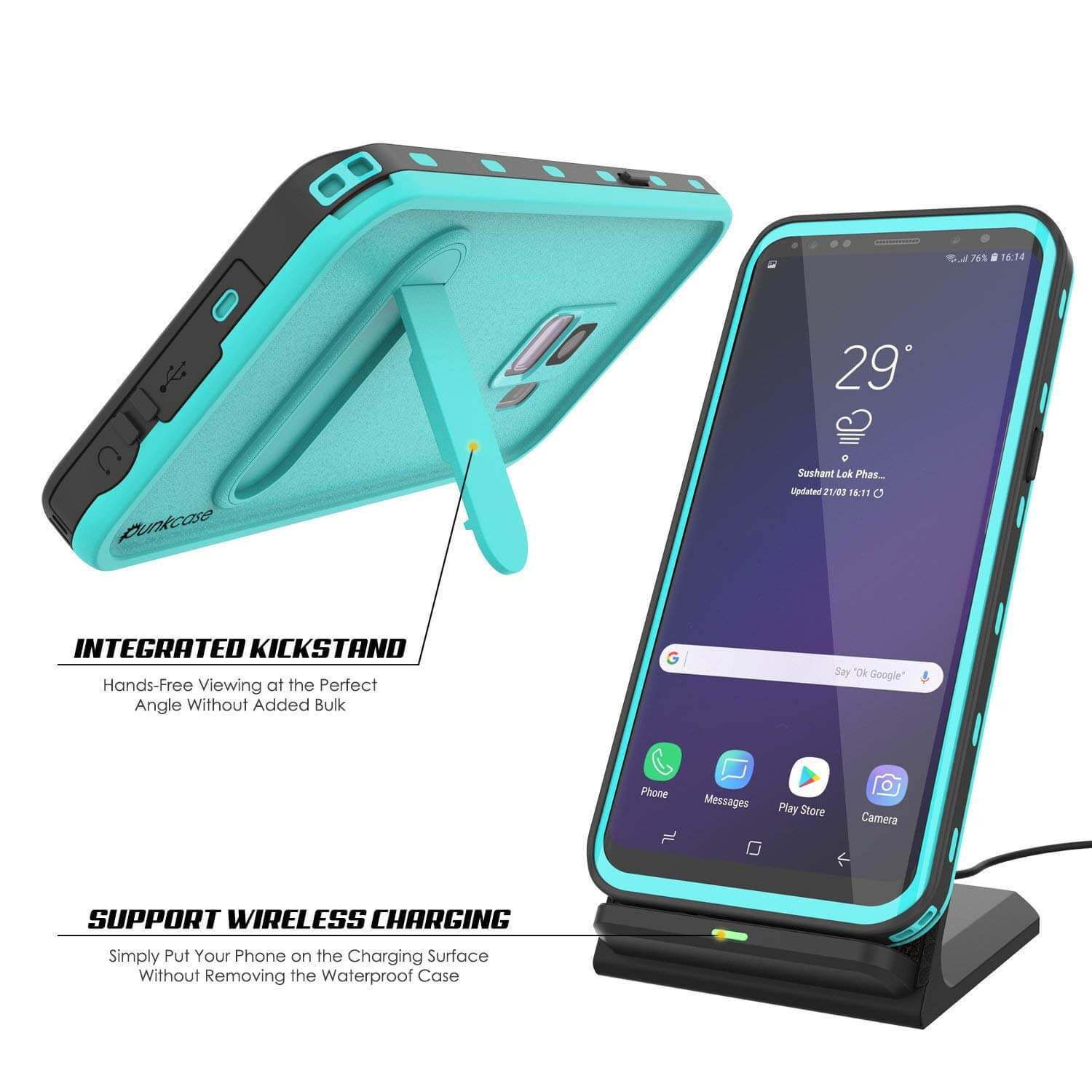 Galaxy S9 Waterproof Case, Punkcase [KickStud Series] Armor Cover [TEAL]