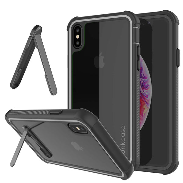 PunkCase iPhone XS Case, [Spartan Series] Clear Rugged Heavy Duty Cover W/Built in Screen Protector [Black]