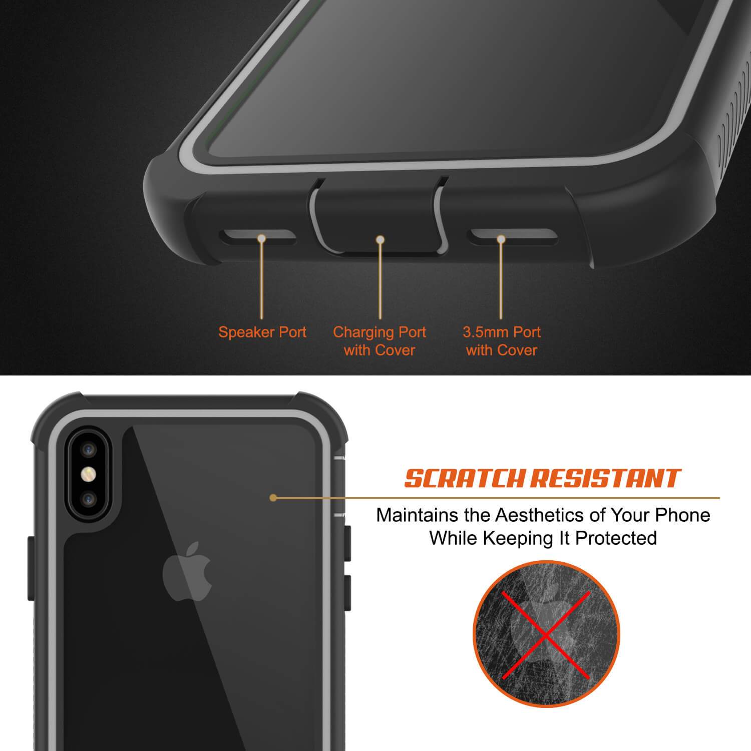 PunkCase iPhone XS Case, [Spartan Series] Clear Rugged Heavy Duty Cover W/Built in Screen Protector [Black]