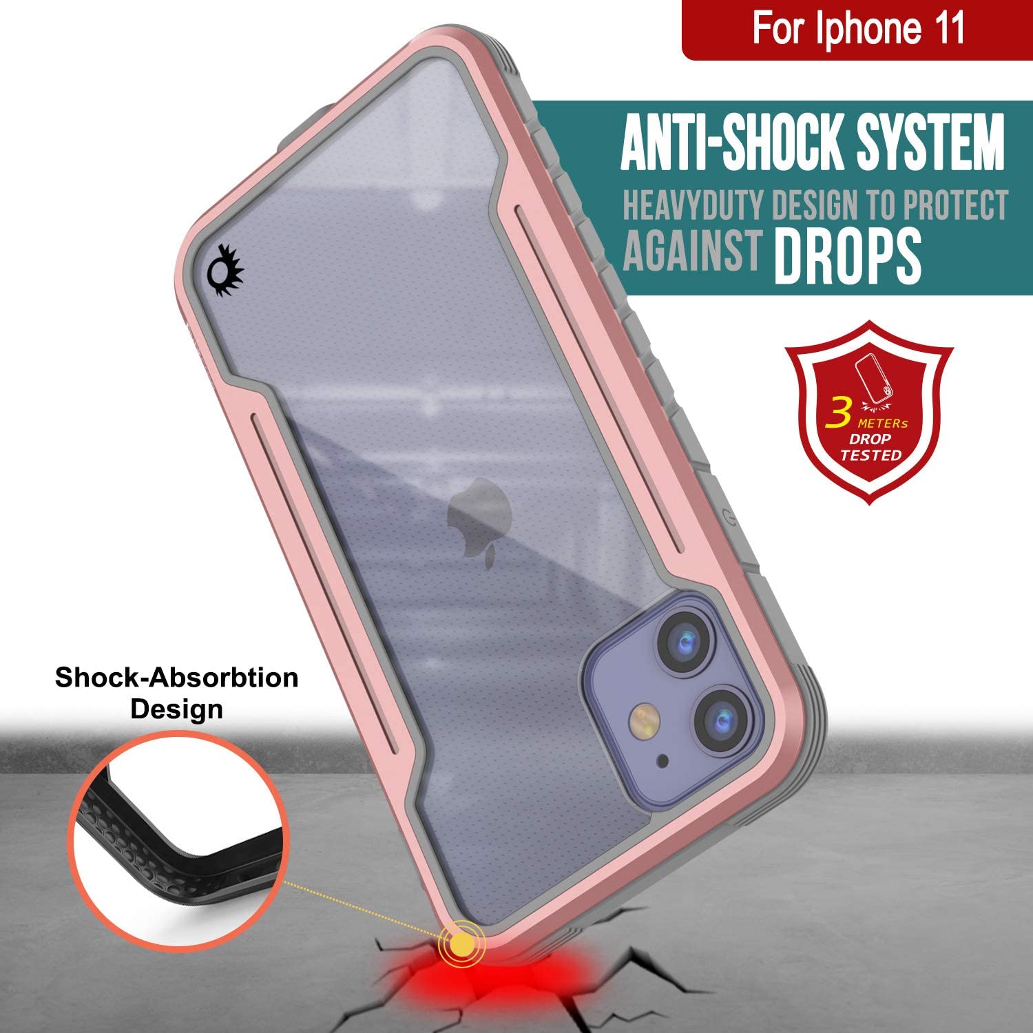 Punkcase iPhone 12 ravenger Case Protective Military Grade Multilayer Cover [Rose-Gold]