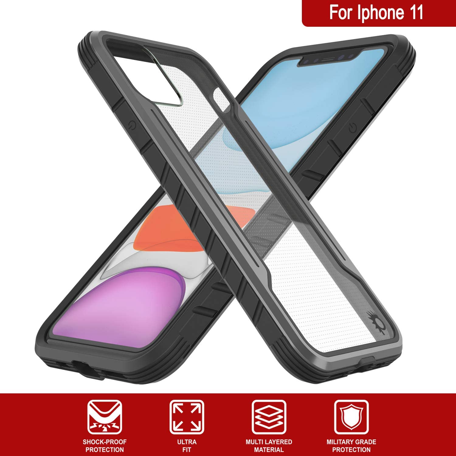 Punkcase iPhone 12 Mini ravenger Case Protective Military Grade Multilayer Cover [Grey-Black]