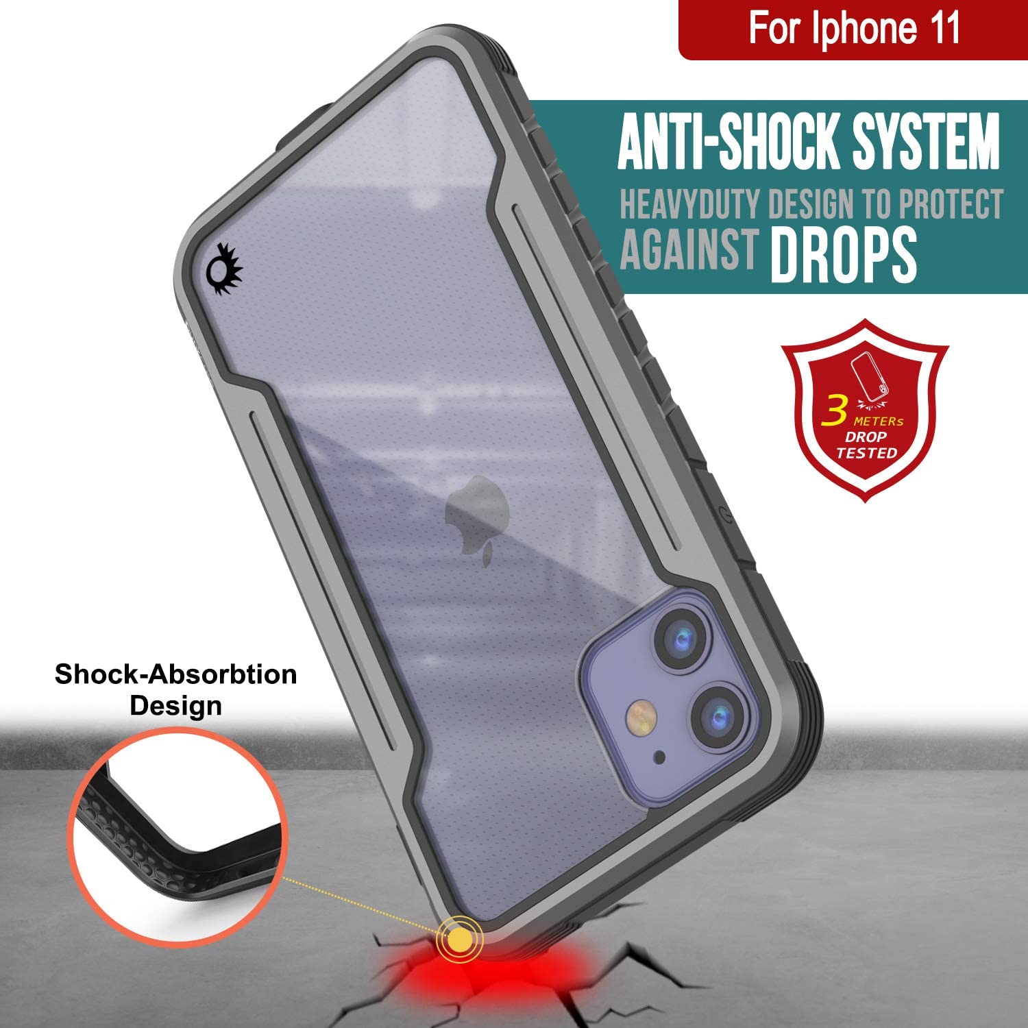 Punkcase iPhone 12 Mini ravenger Case Protective Military Grade Multilayer Cover [Grey-Black]