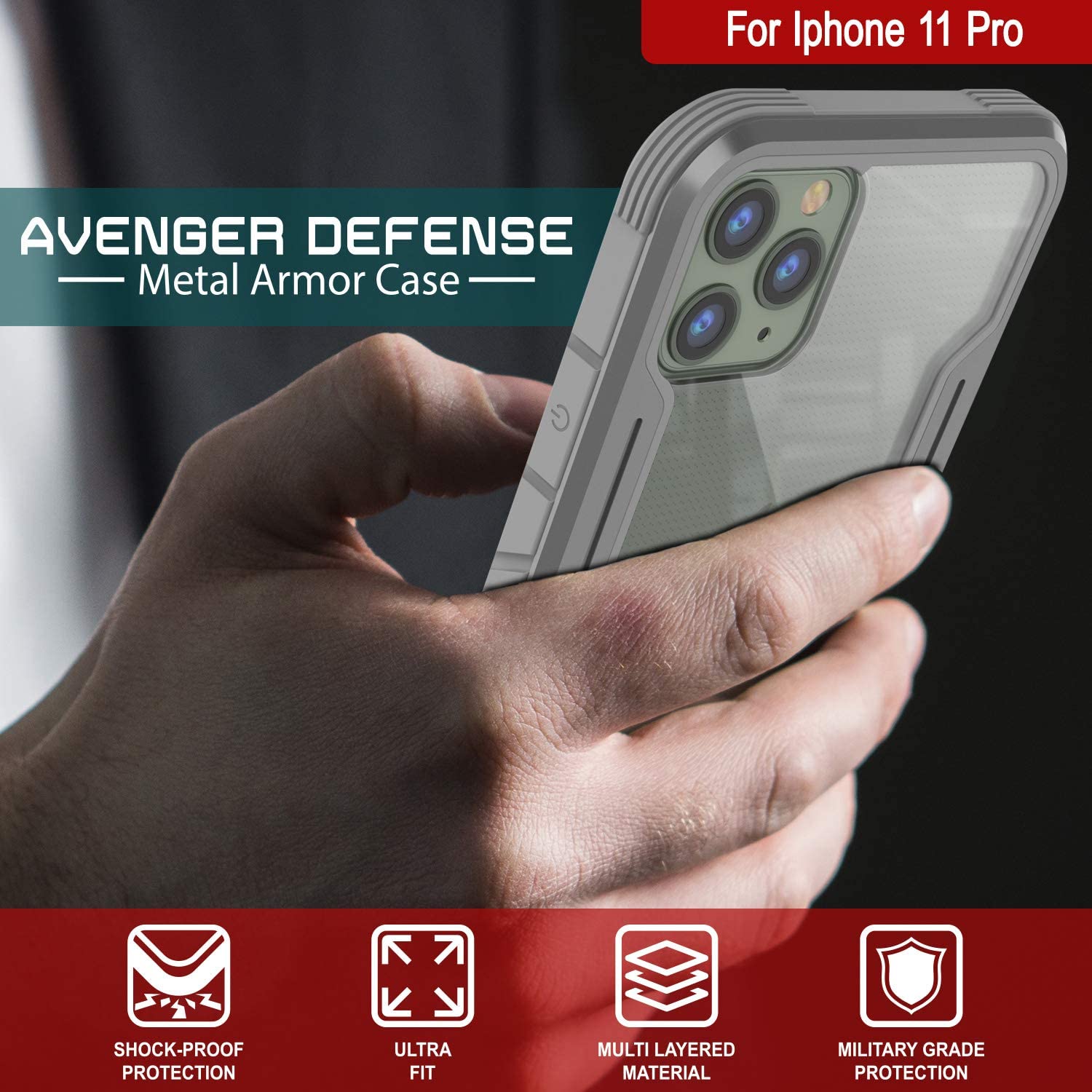 Punkcase iPhone 11 Pro ravenger Case Protective Military Grade Multilayer Cover [Grey]