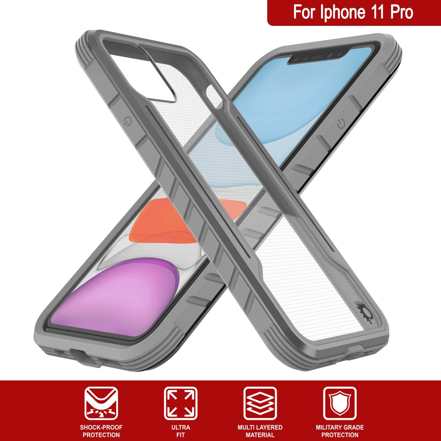 Punkcase iPhone 12 Pro ravenger Case Protective Military Grade Multilayer Cover [Grey]