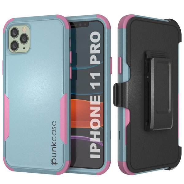 Punkcase for iPhone 11 Pro Belt Clip Multilayer Holster Case [Patron Series] [Mint-Pink]