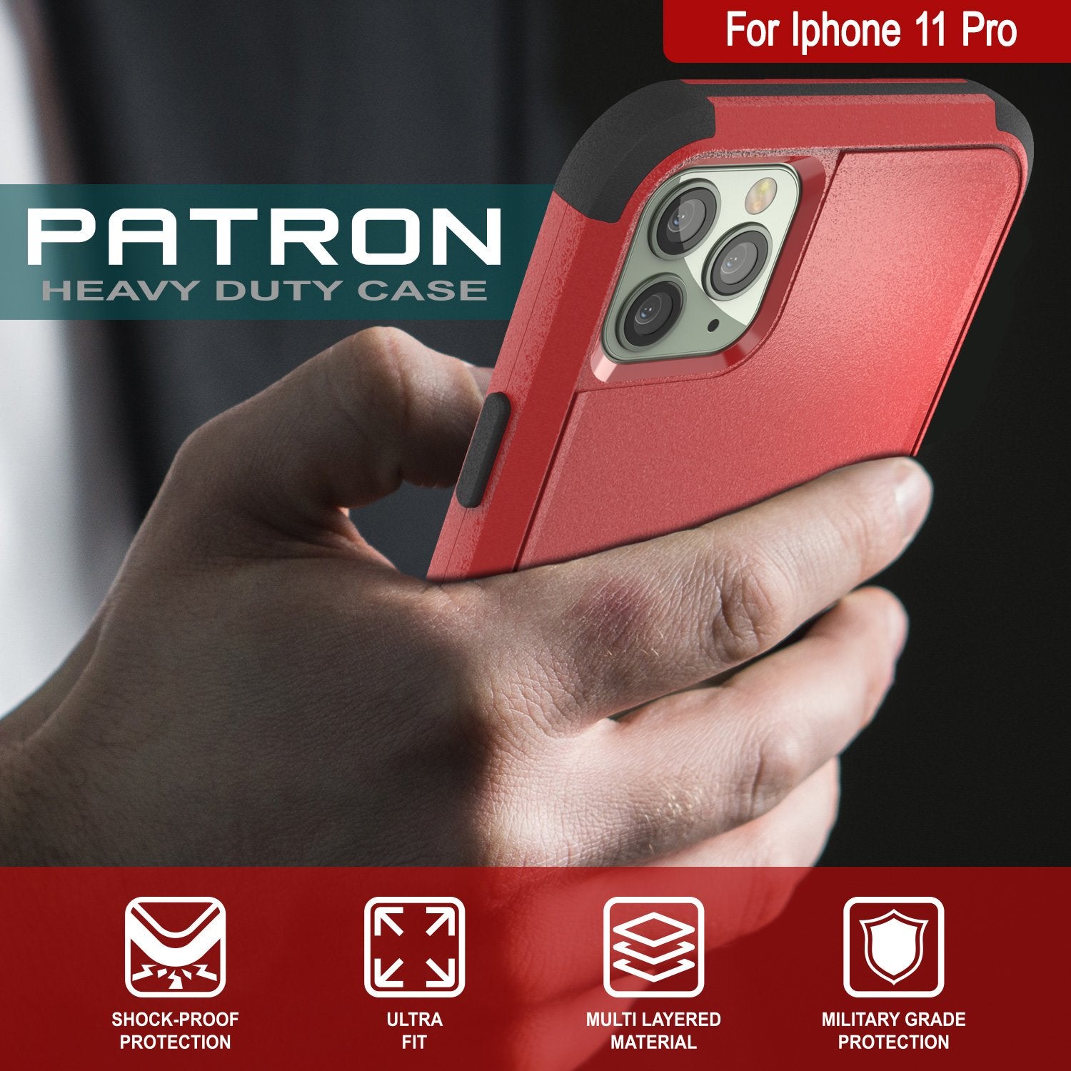 Punkcase for iPhone 11 Pro Belt Clip Multilayer Holster Case [Patron Series] [Red-Black]
