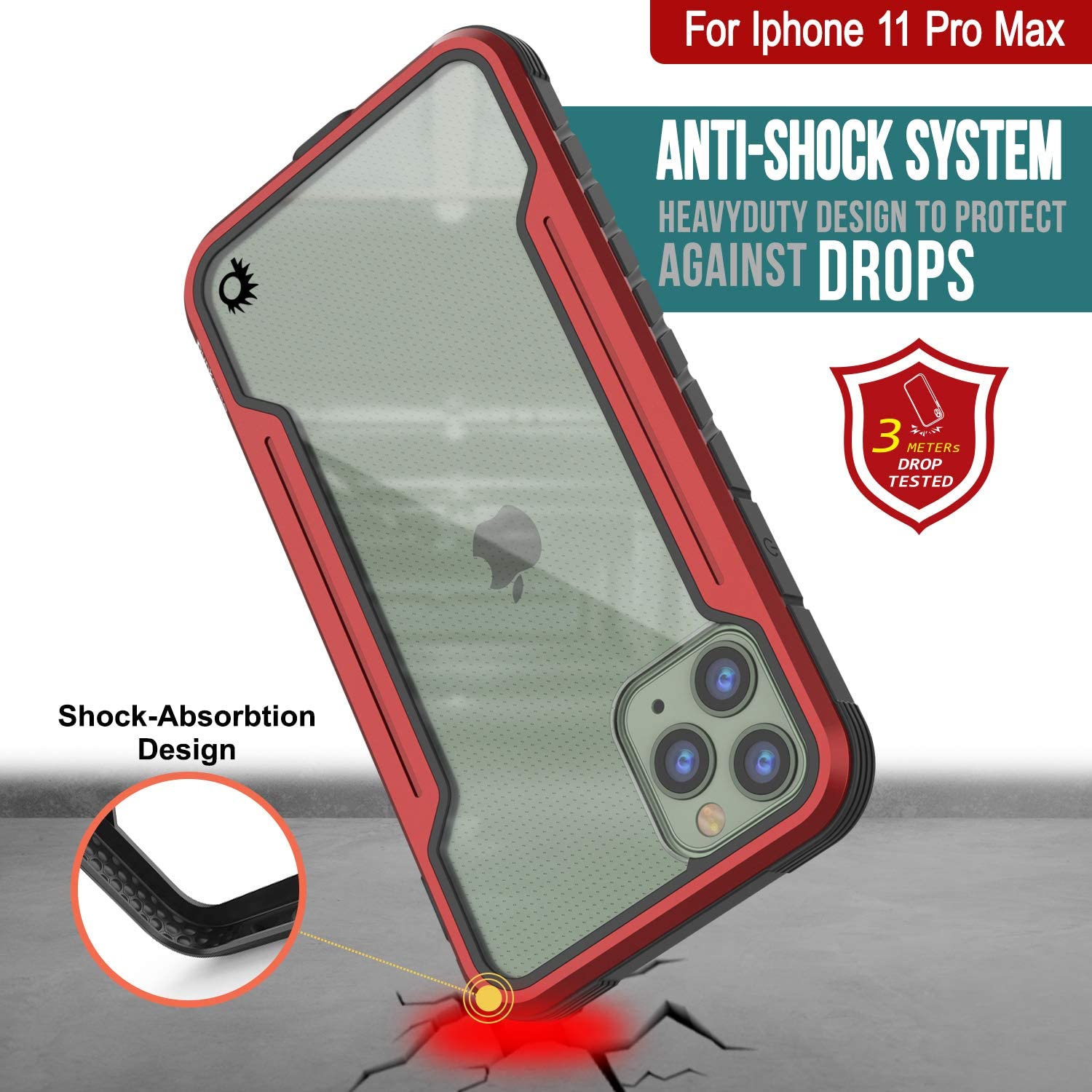 Punkcase iPhone 11 Pro Max ravenger Case Protective Military Grade Multilayer Cover [Red]