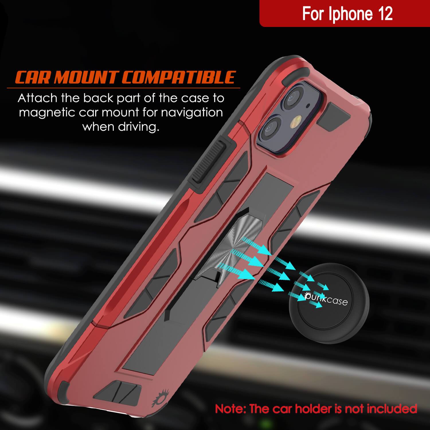 Punkcase iPhone 12 Case [ArmorShield Series] Military Style Protective Dual Layer Case Red