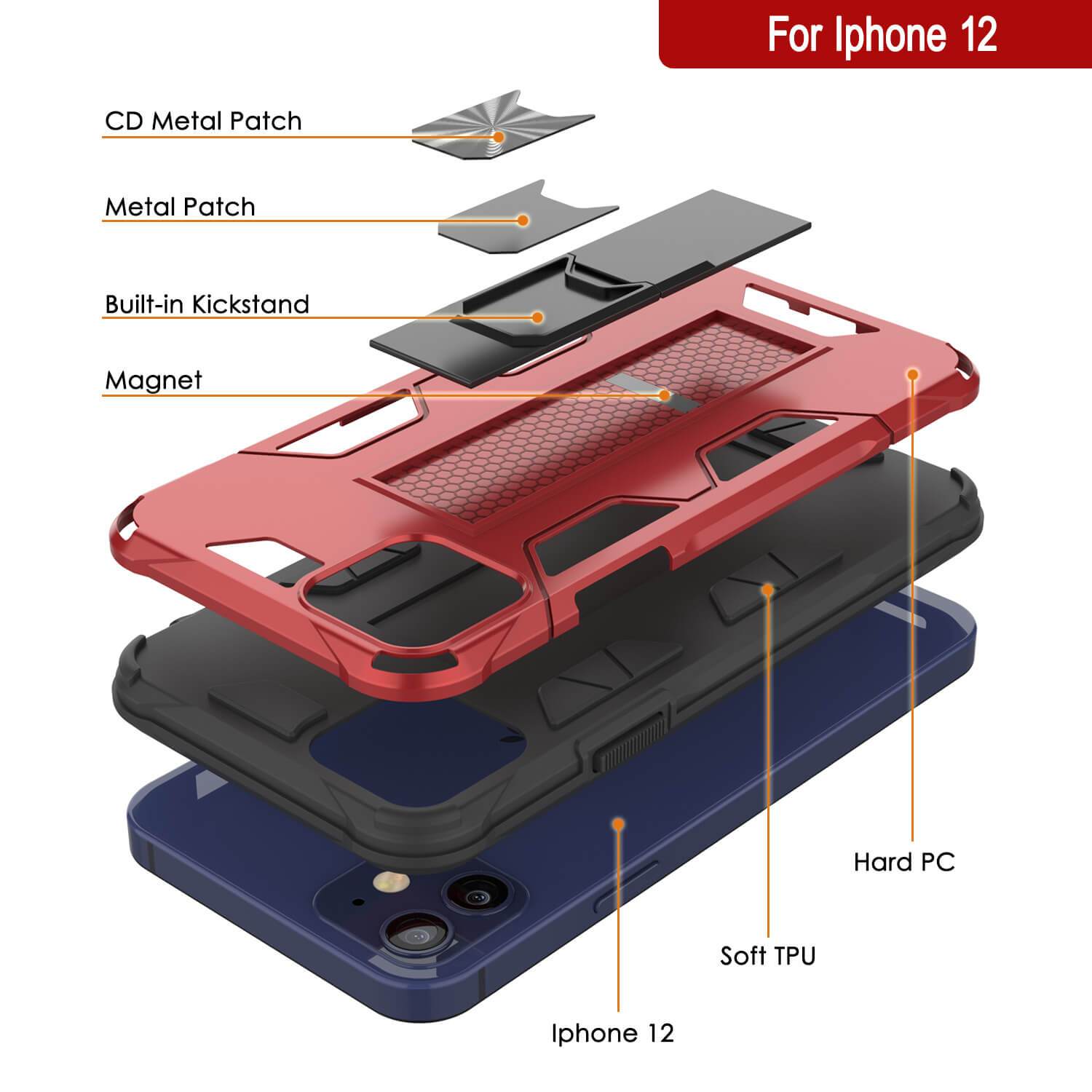 Punkcase iPhone 12 Case [ArmorShield Series] Military Style Protective Dual Layer Case Red