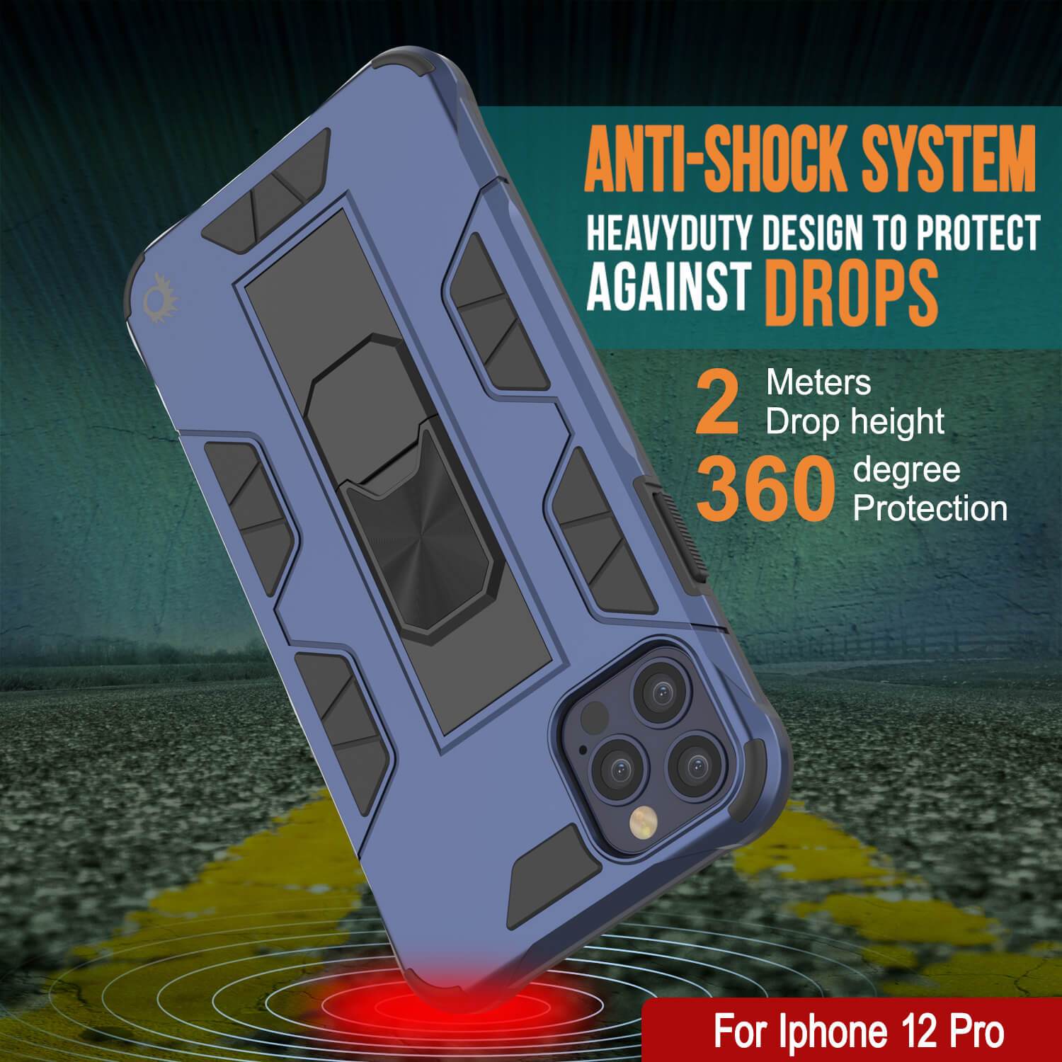Punkcase iPhone 12 Pro Case [ArmorShield Series] Military Style Protective Dual Layer Case Navy-Blue