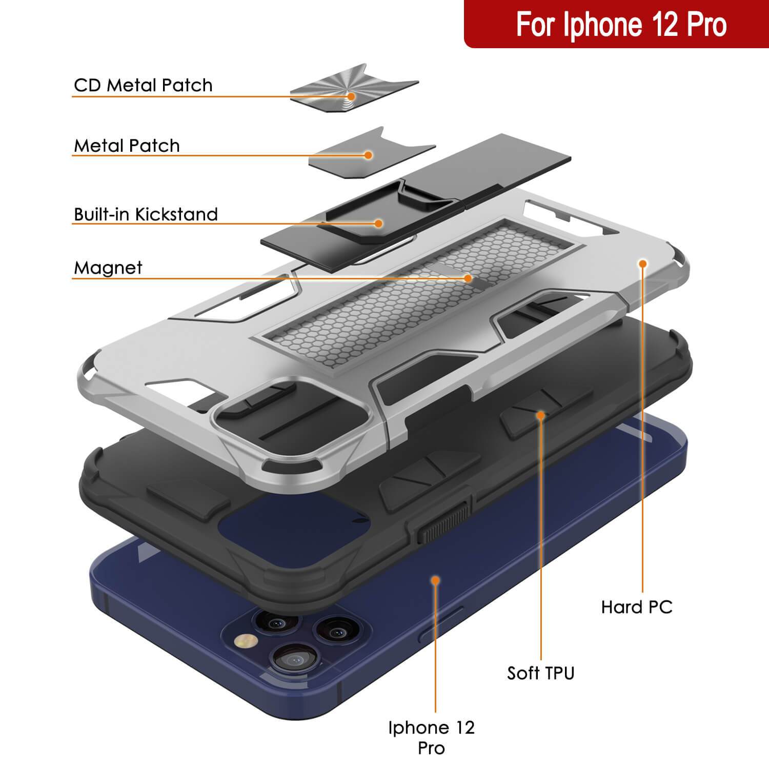 Punkcase iPhone 12 Pro Case [ArmorShield Series] Military Style Protective Dual Layer Case Silver