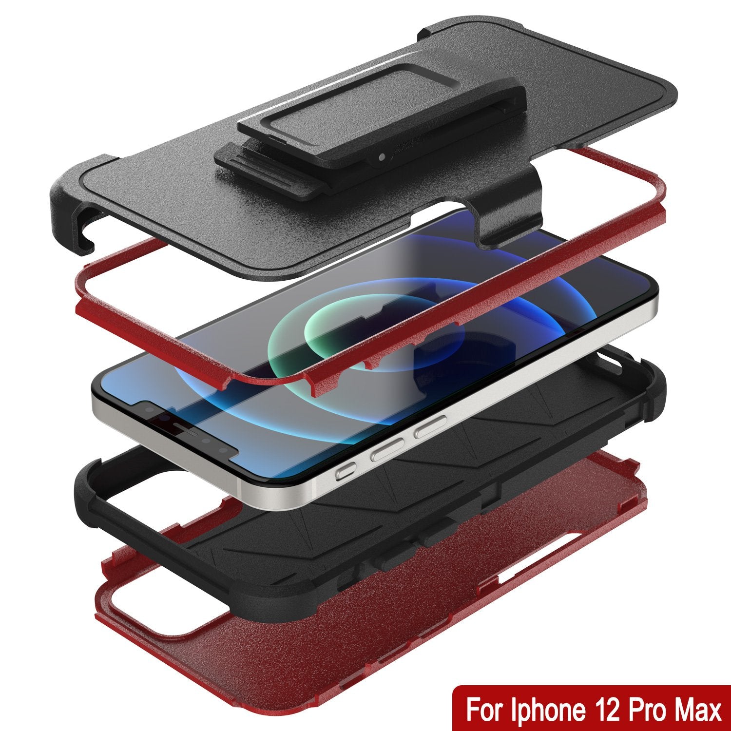 Punkcase for iPhone 12 Pro Max Belt Clip Multilayer Holster Case [Patron Series] [Red-Black]
