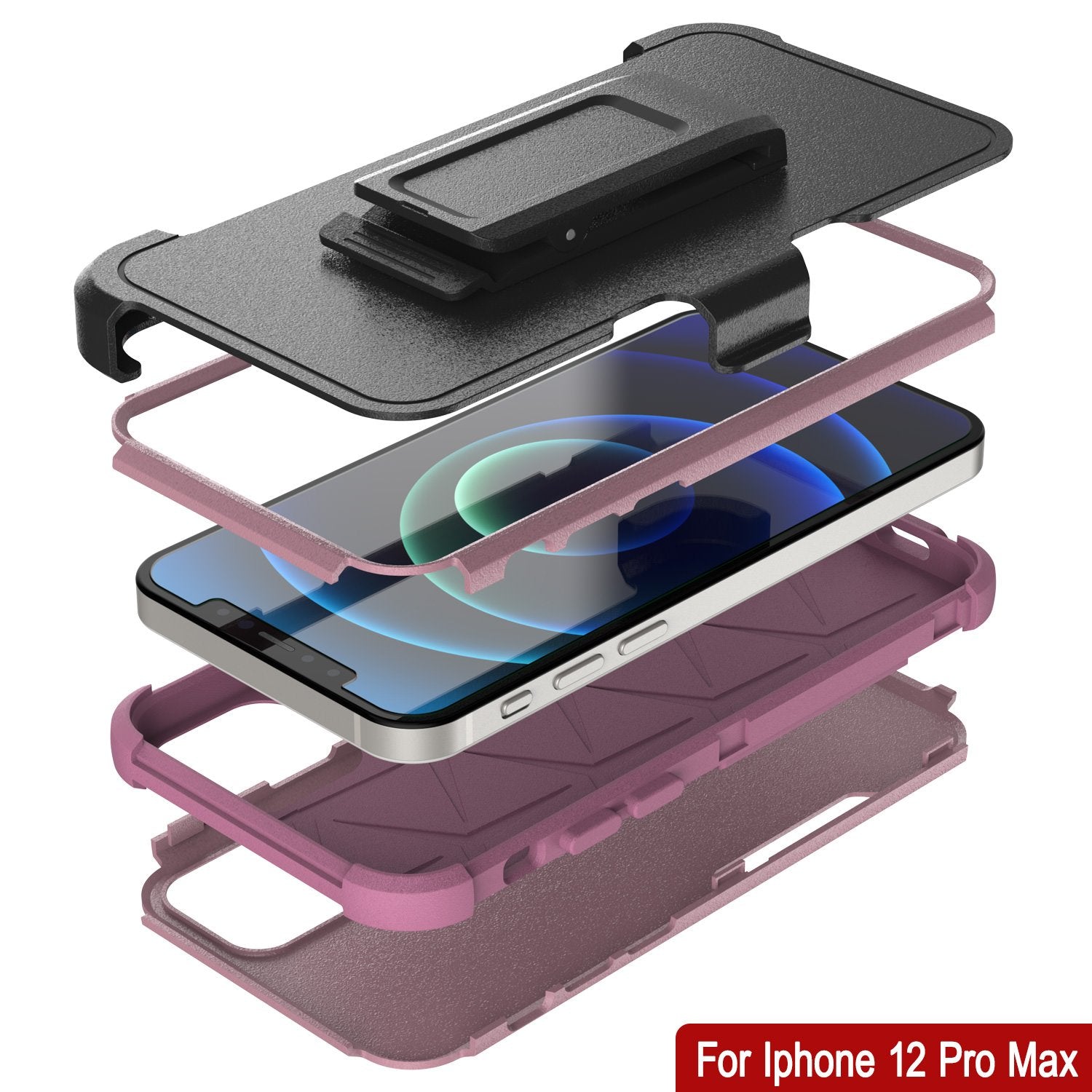Punkcase for iPhone 12 Pro Max Belt Clip Multilayer Holster Case [Patron Series] [Pink]