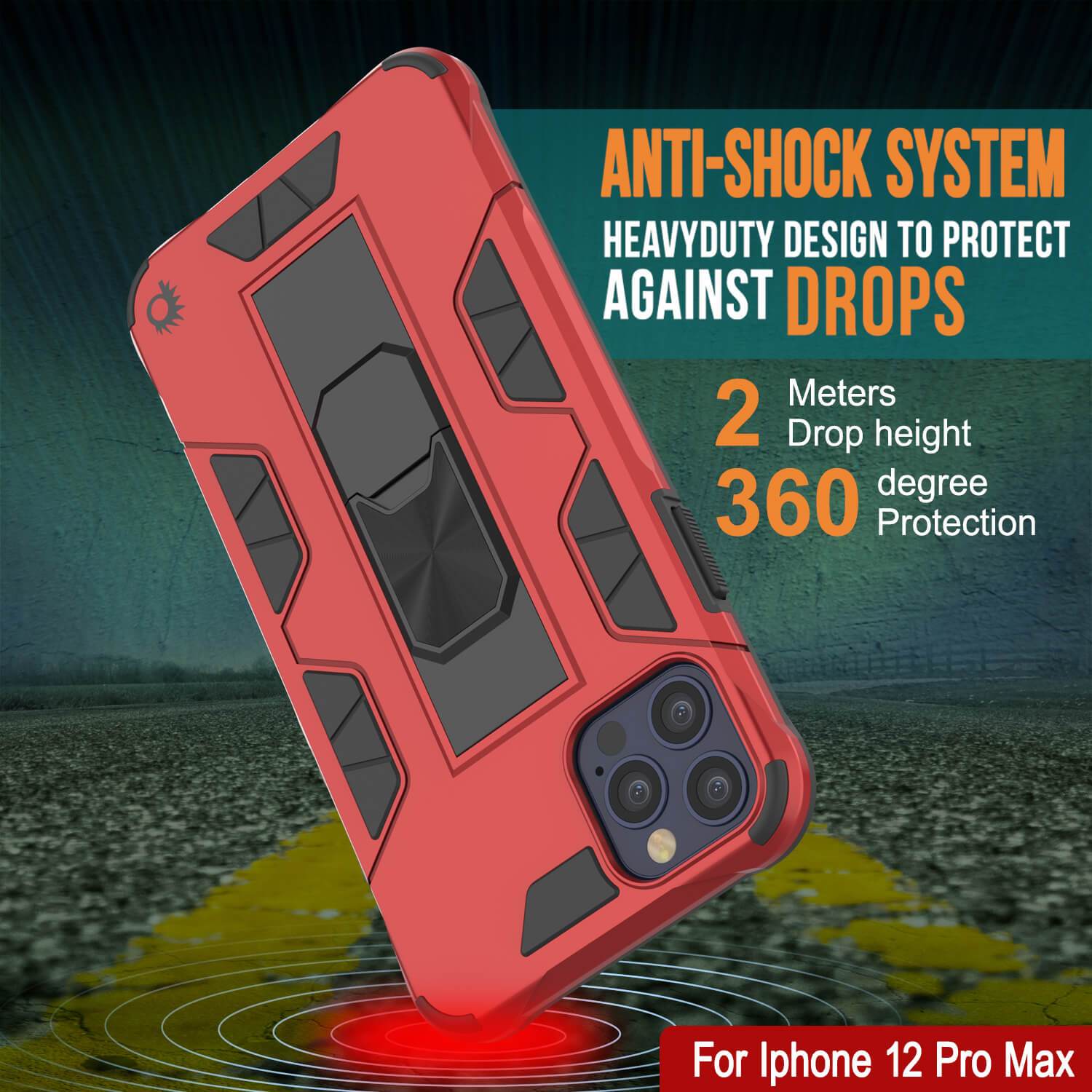 Punkcase iPhone 12 Pro Max Case [ArmorShield Series] Military Style Protective Dual Layer Case Red