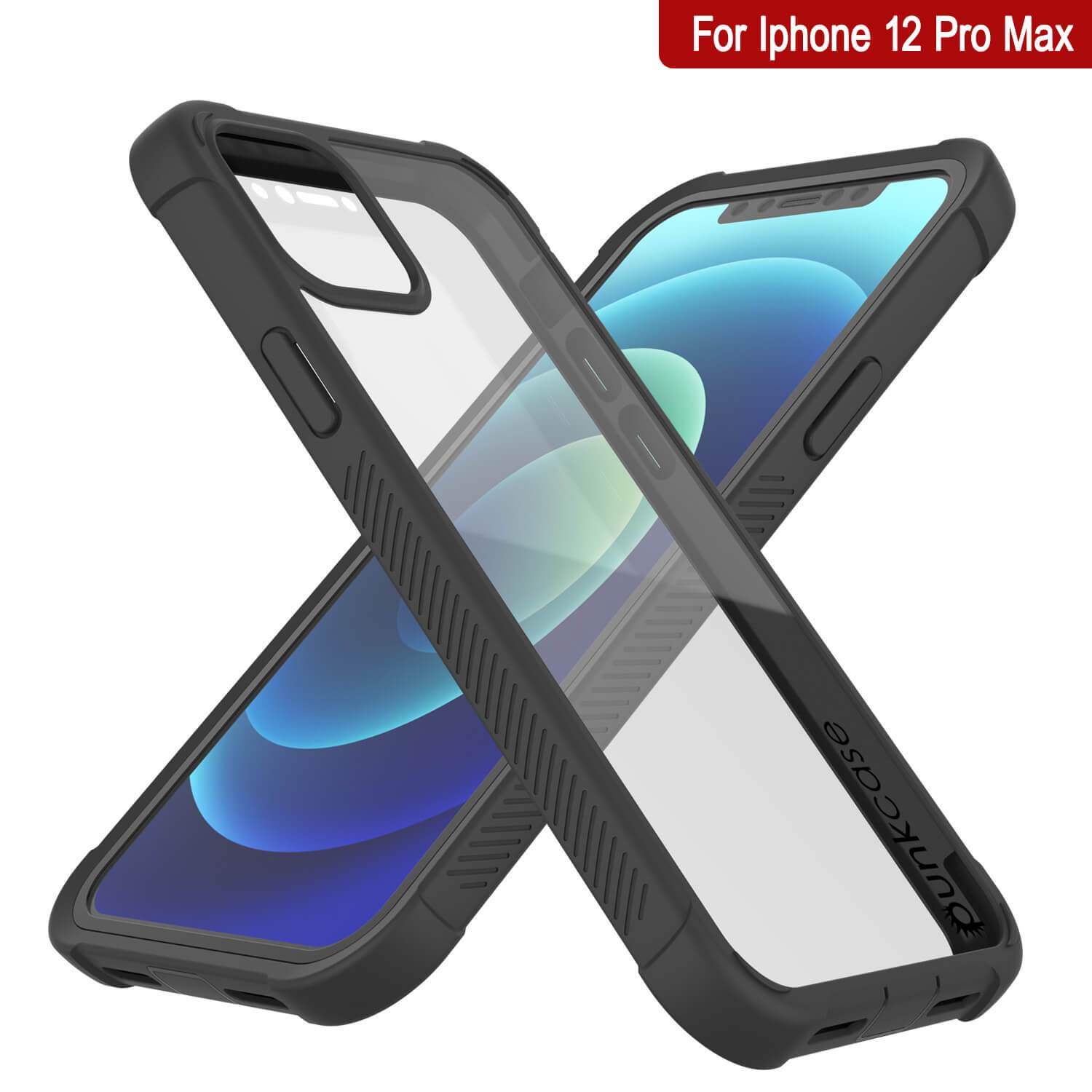 PunkCase iPhone 12 Pro Max Case, [Spartan Series] Clear Rugged Heavy Duty Cover W/Built in Screen Protector [Black]