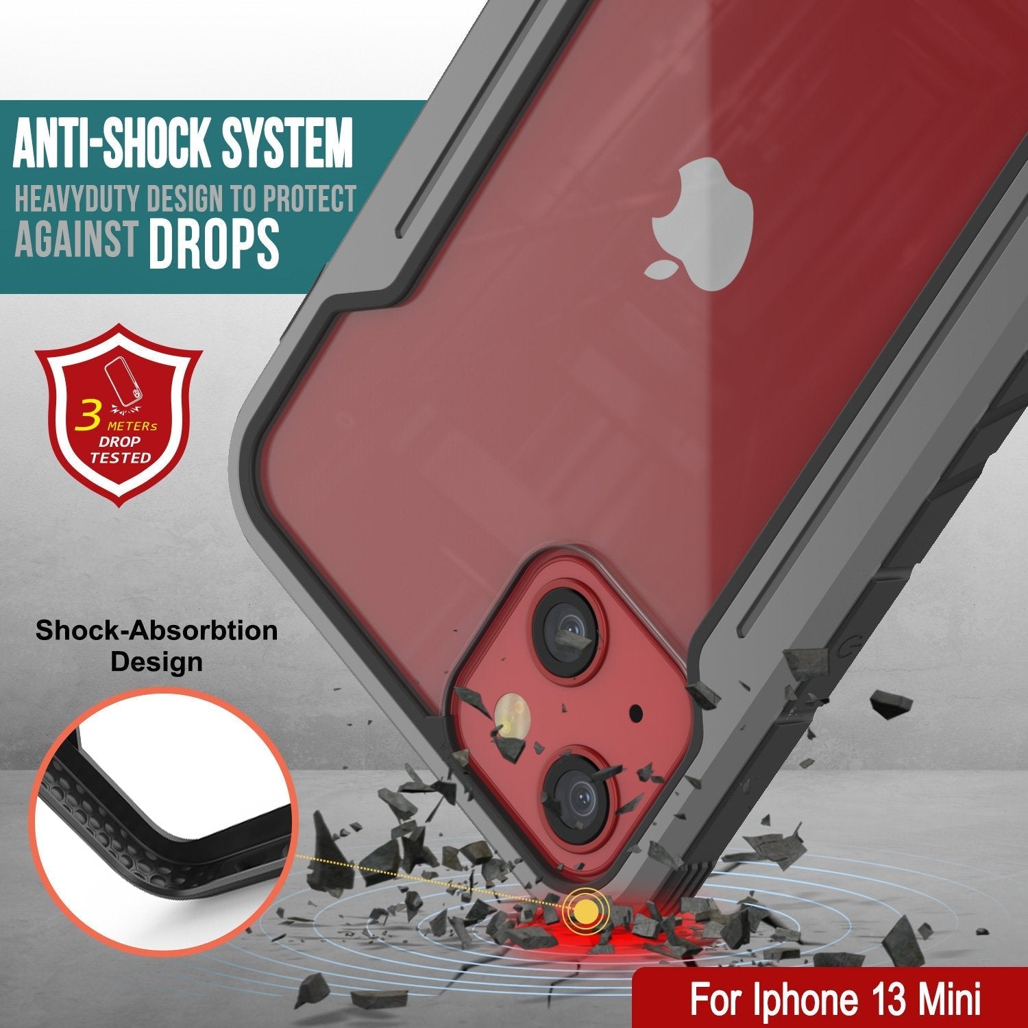 Punkcase iPhone 13 Mini ravenger Case Protective Military Grade Multilayer Cover [Grey-Black]
