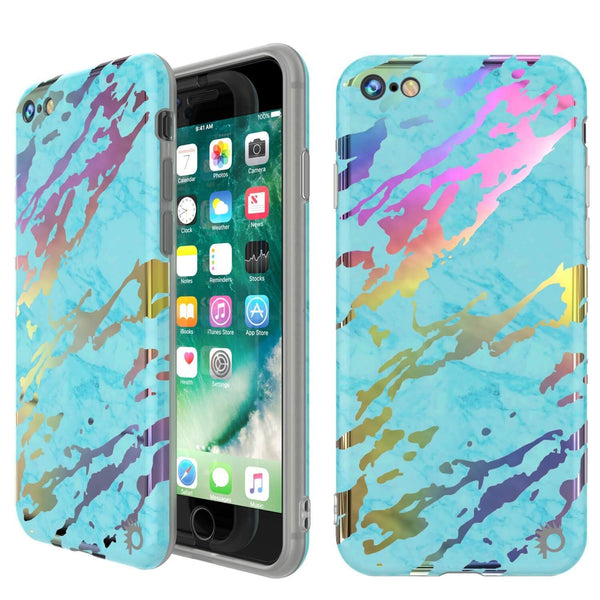 Punkcase iPhone 8 / 7 Marble Case, Protective Full Body Cover W/9H Tempered Glass Screen Protector (Teal Onyx)