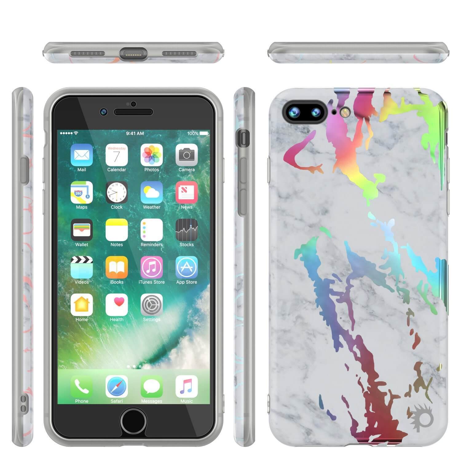 Punkcase iPhone 8+ / 7+ Plus Marble Case, Protective Full Body Cover W/9H Tempered Glass Screen Protector (Blanco Marmo)