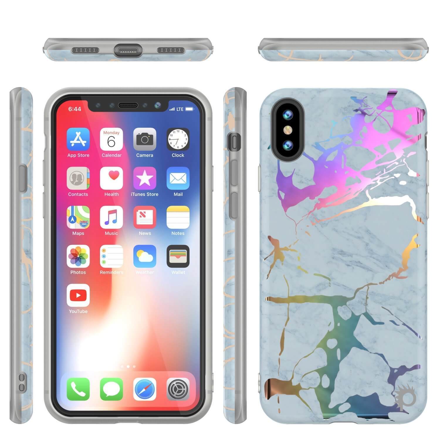 Punkcase iPhone X Protective Full Body Marble Case | Blue Marmo