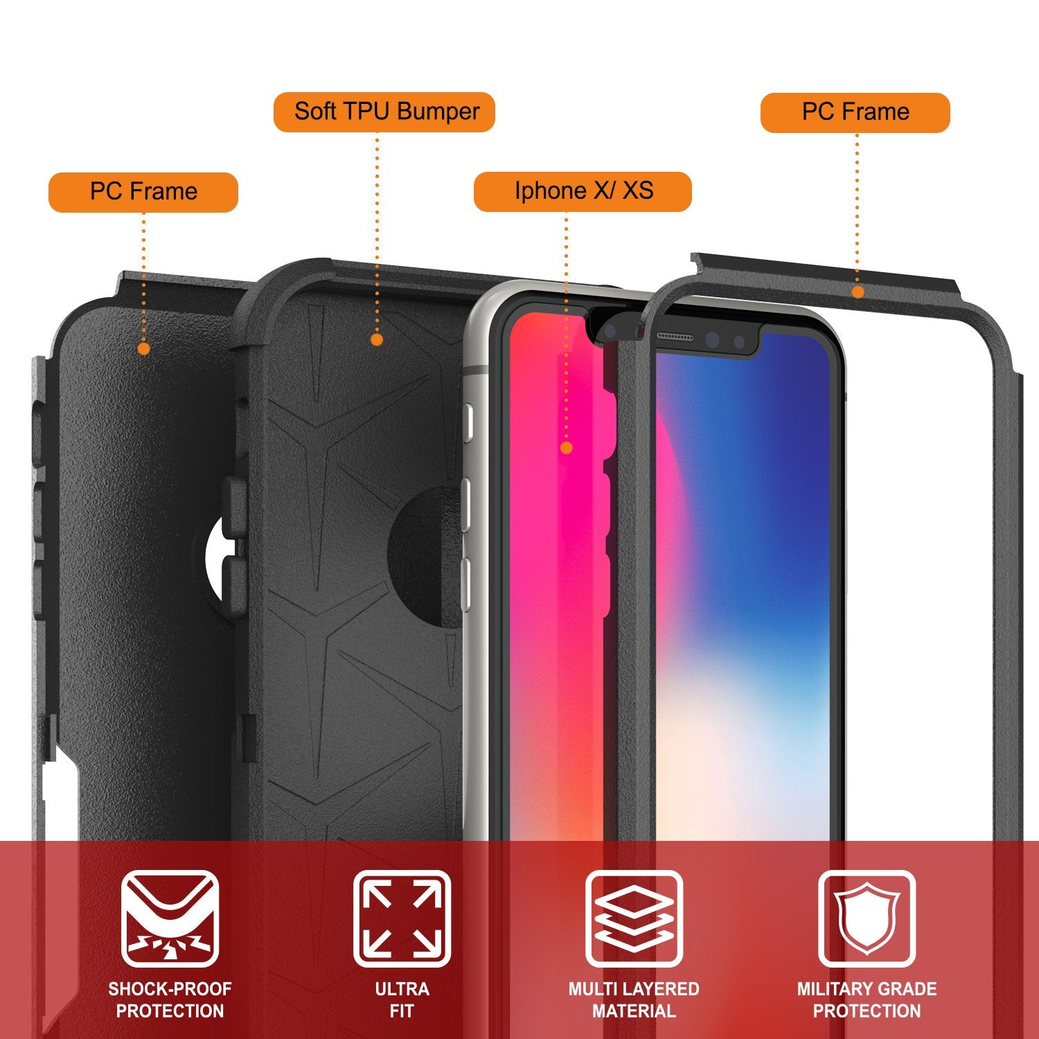 Punkcase for iPhone X Belt Clip Multilayer Holster Case [Patron Series] [Black]