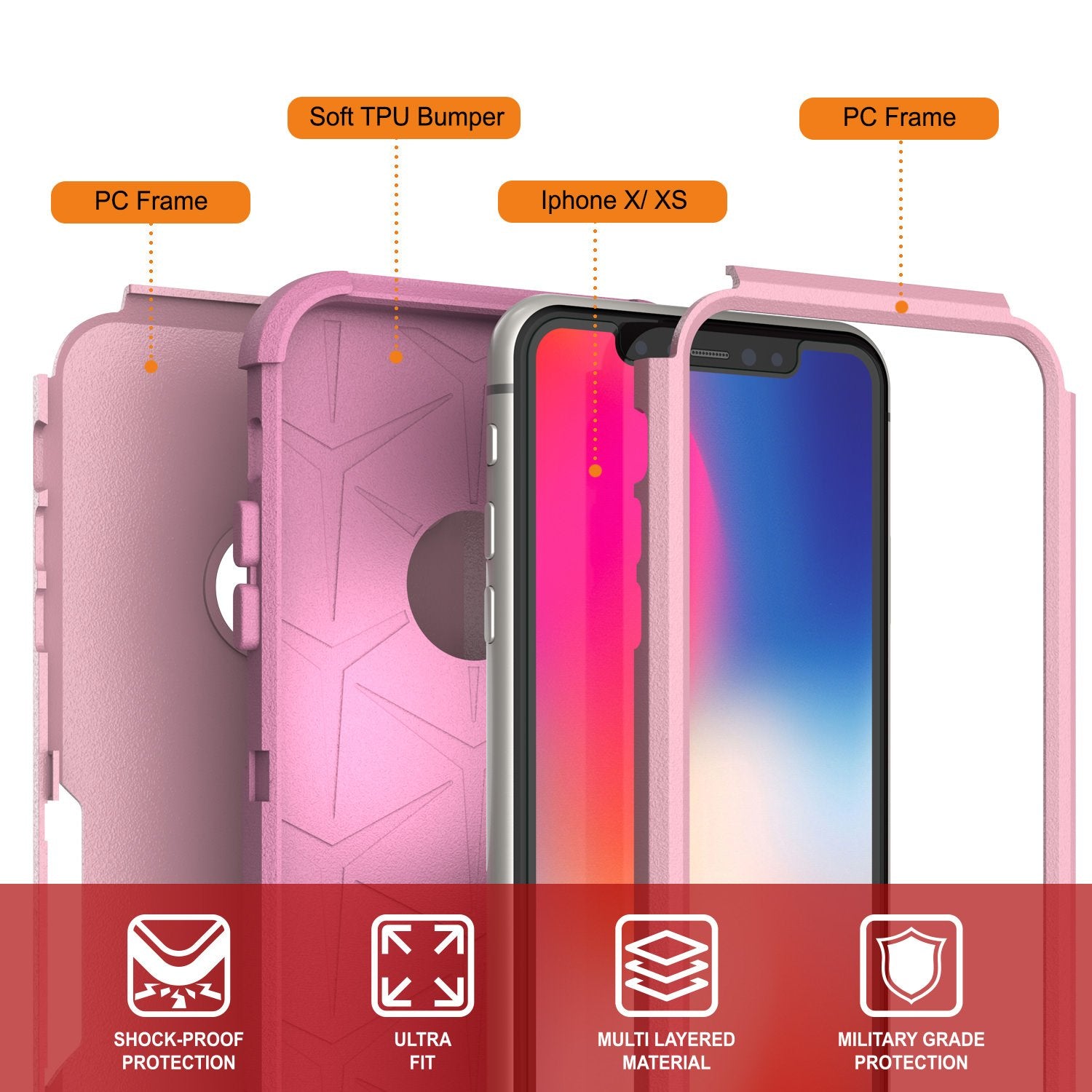 Punkcase for iPhone X Belt Clip Multilayer Holster Case [Patron Series] [Pink]