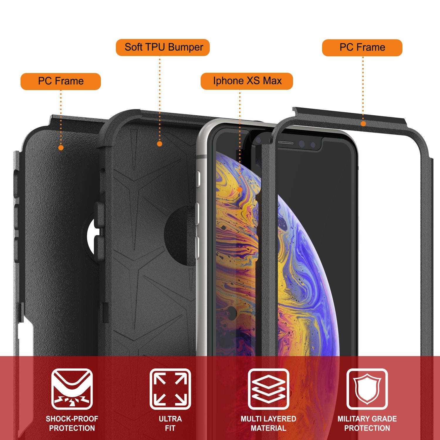 Punkcase for iPhone XS Max Belt Clip Multilayer Holster Case [Patron Series] [Black]