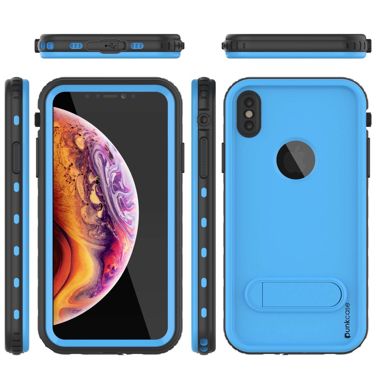 iPhone XS Max Waterproof Case, Punkcase [KickStud Series] Armor Cover [Light-Blue]