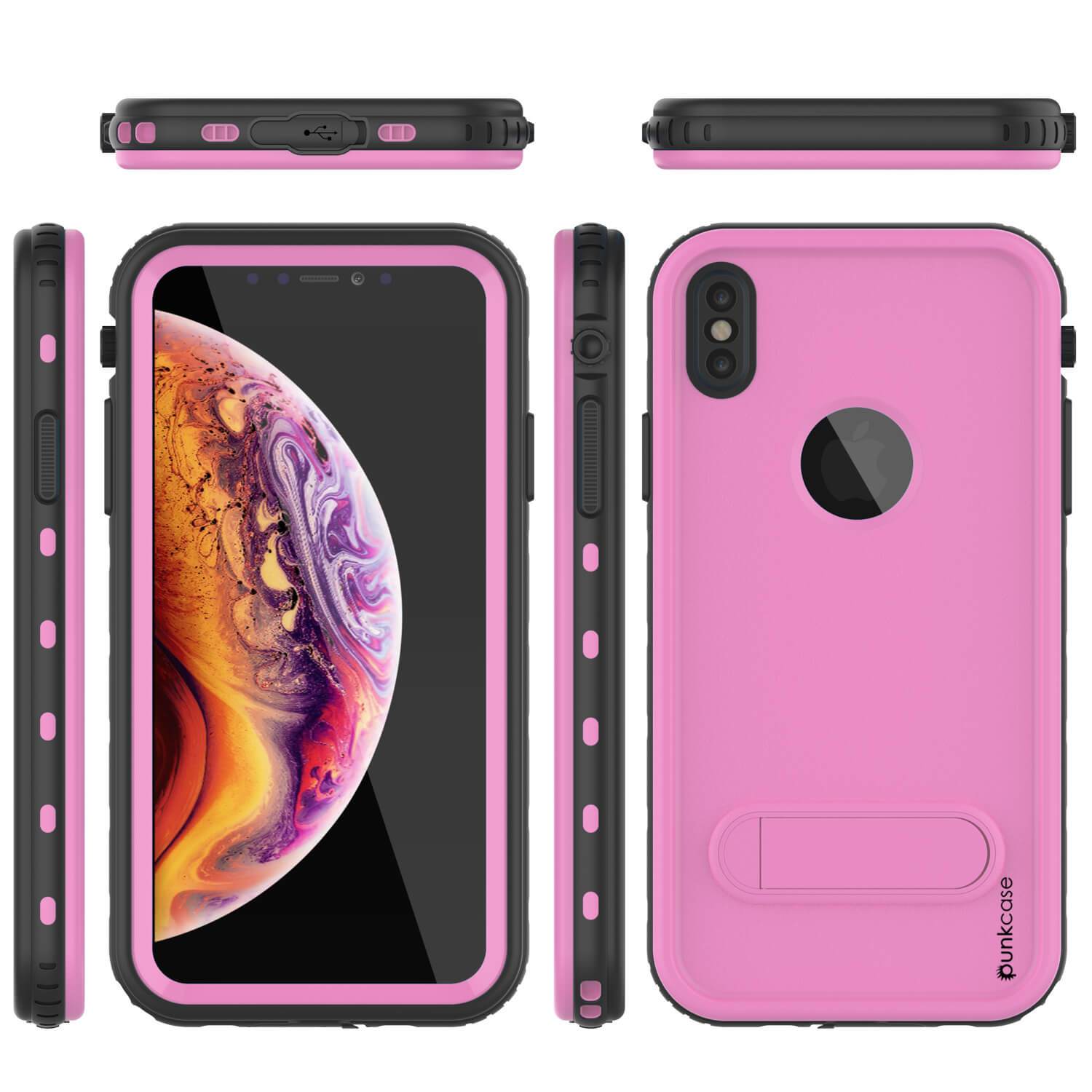 iPhone XS Max Waterproof Case, Punkcase [KickStud Series] Armor Cover [Pink]