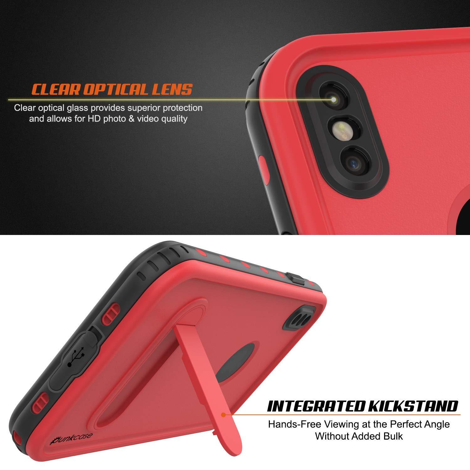 iPhone XS Max Waterproof Case, Punkcase [KickStud Series] Armor Cover [Red]
