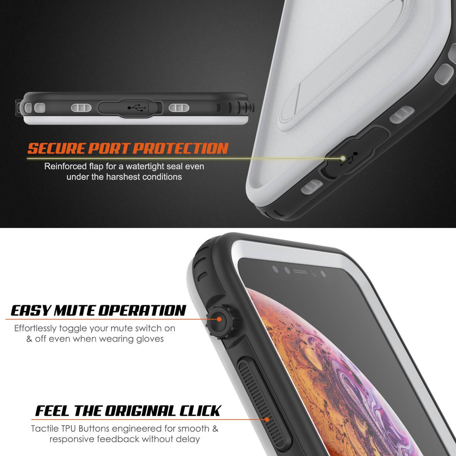 iPhone XS Max Waterproof Case, Punkcase [KickStud Series] Armor Cover [White]