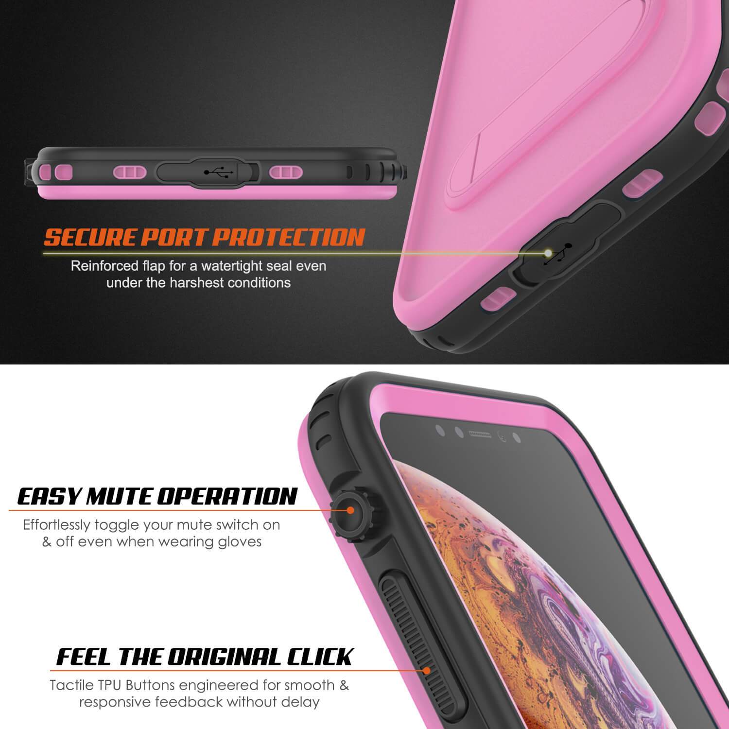 iPhone XS Waterproof Case, Punkcase [KickStud Series] Armor Cover [Pink]