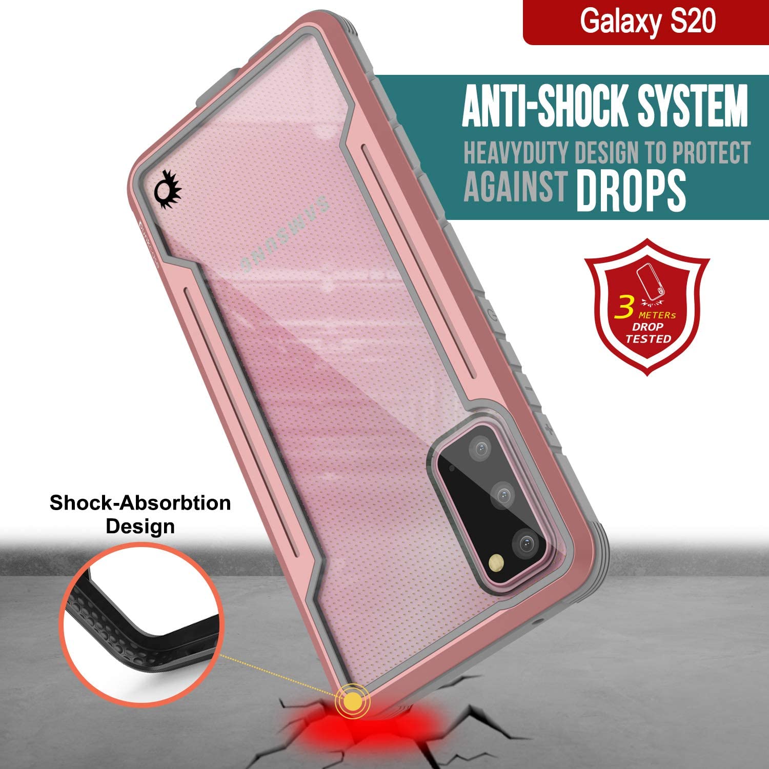 Punkcase S20 ravenger Case Protective Military Grade Multilayer Cover [Rose-Gold]