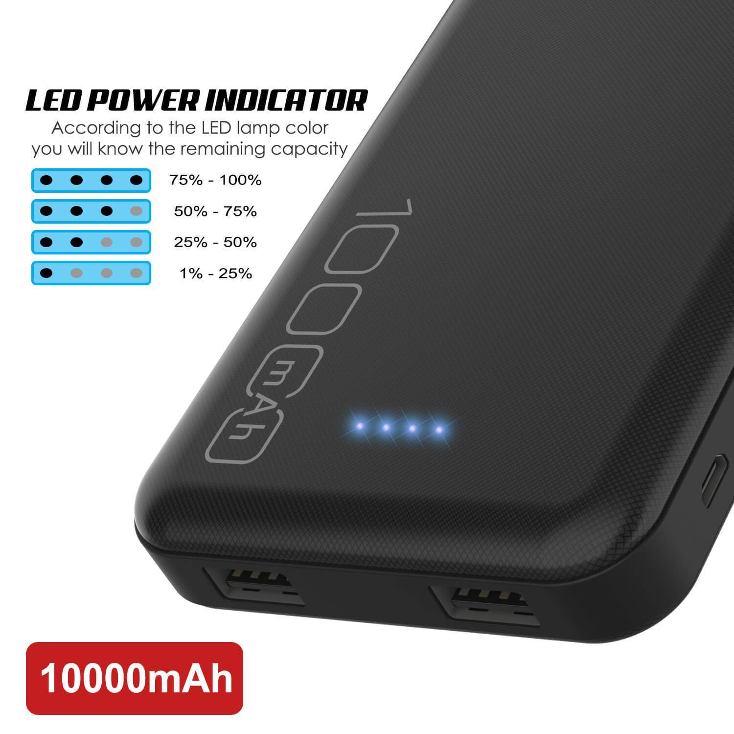 PunkCase PowerBank 10000mah Battery Pack for iPhone X/XS/Max/XR / 11/10, iPad, Samsung Galaxy S10 / S9 and Many More [Black]