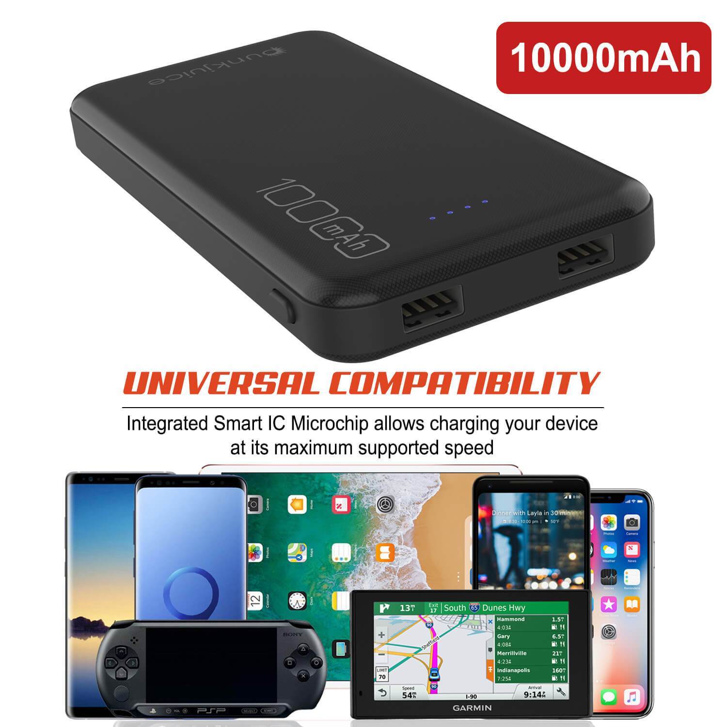 PunkCase PowerBank 10000mah Battery Pack for iPhone X/XS/Max/XR / 11/10, iPad, Samsung Galaxy S10 / S9 and Many More [Black]