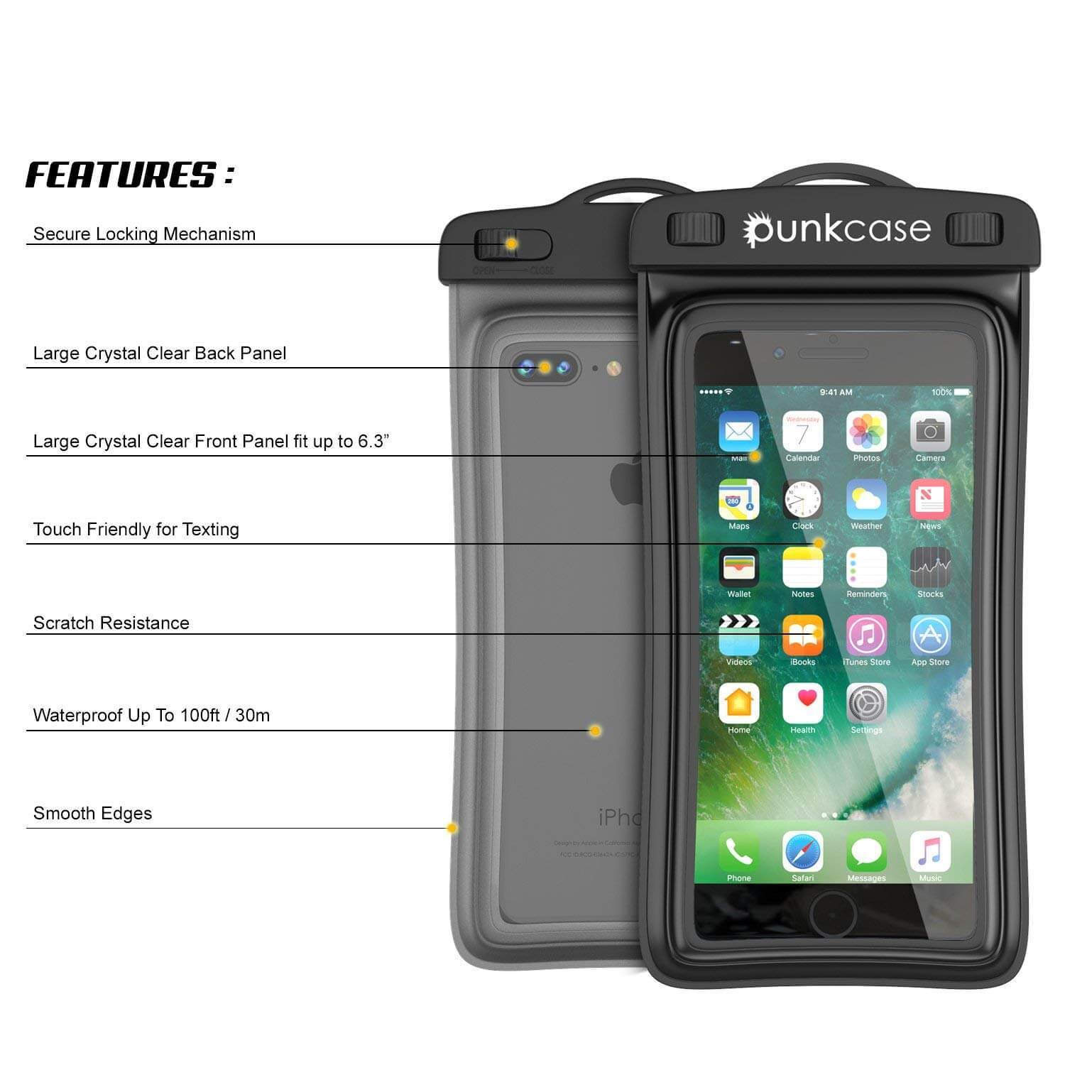 Waterproof Phone Pouch, PunkBag Universal Floating Dry Case Bag for most Cell Phones [Black]