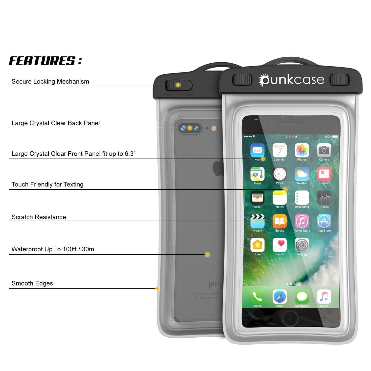Waterproof Phone Pouch, PunkBag Universal Floating Dry Case Bag for most Cell Phones [Clear]