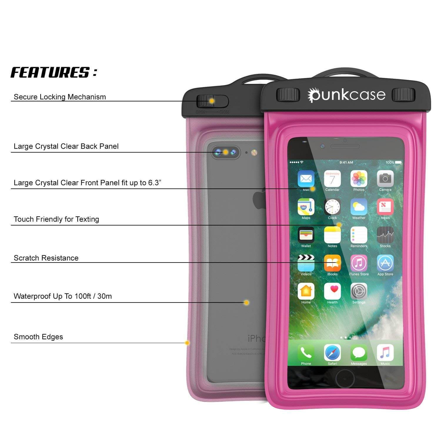 Waterproof Phone Pouch, PunkBag Universal Floating Dry Case Bag for most Cell Phones [Pink]