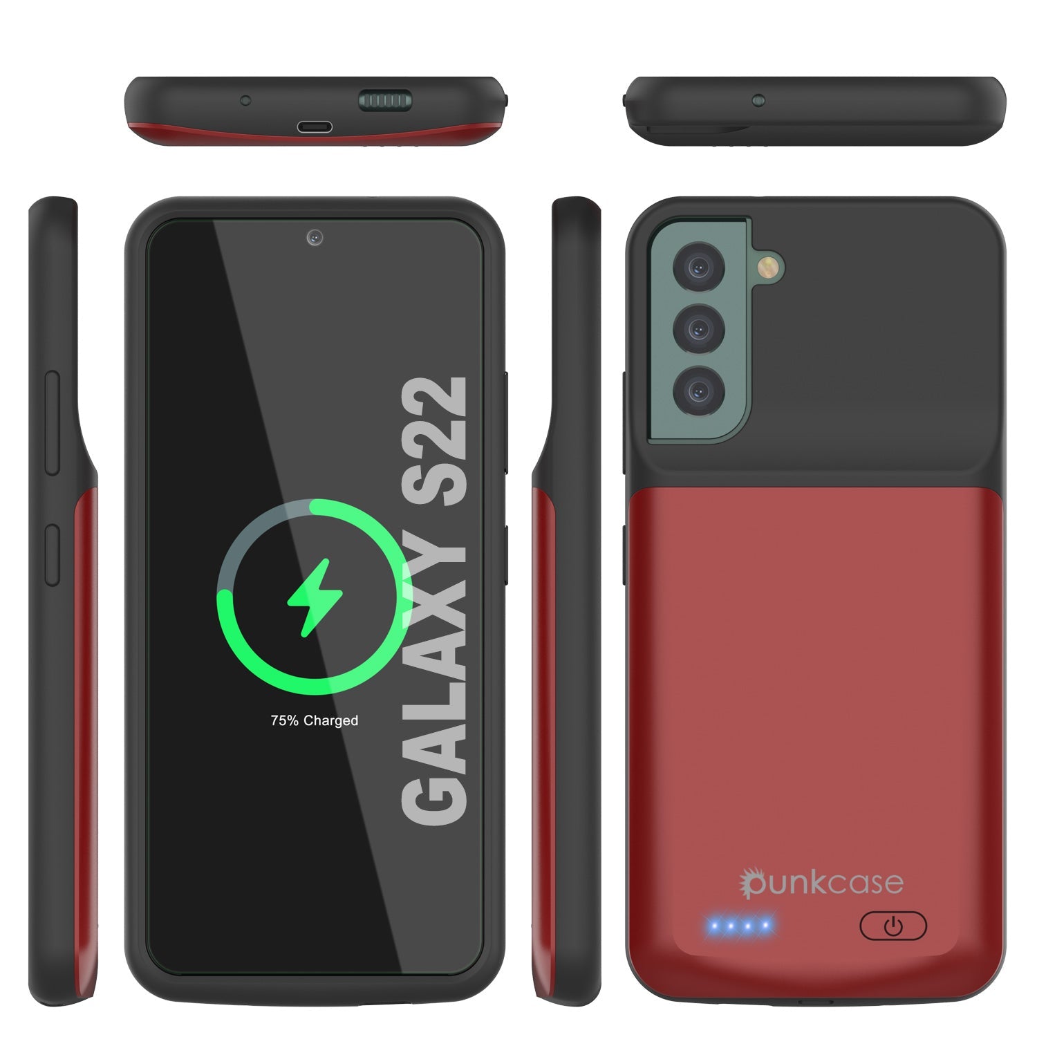 PunkJuice S22 Battery Case Red - Portable Charging Power Juice Bank with 4700mAh