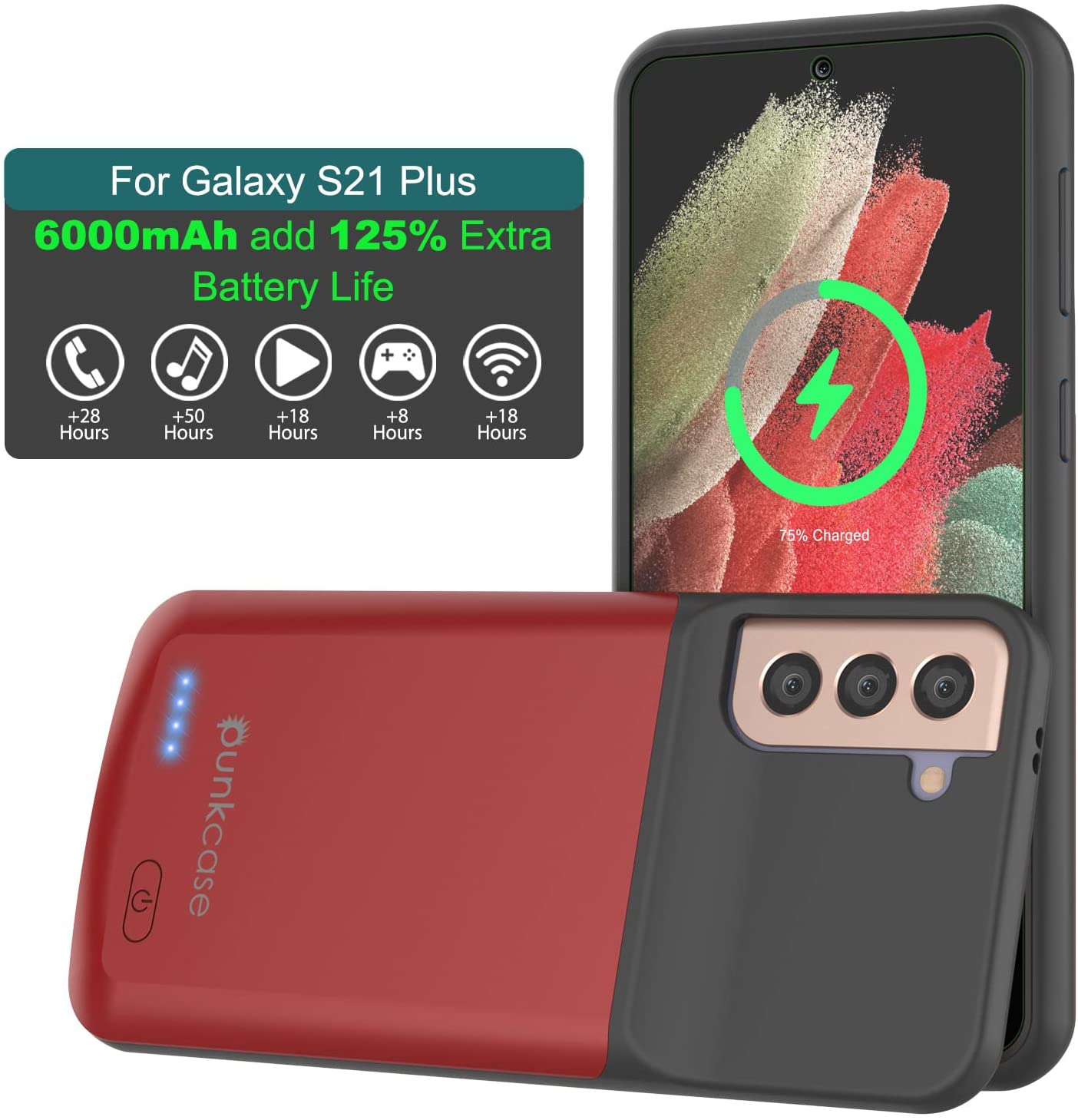 PunkJuice S21+ Plus Battery Case Red - Portable Charging Power Juice Bank with 6000mAh